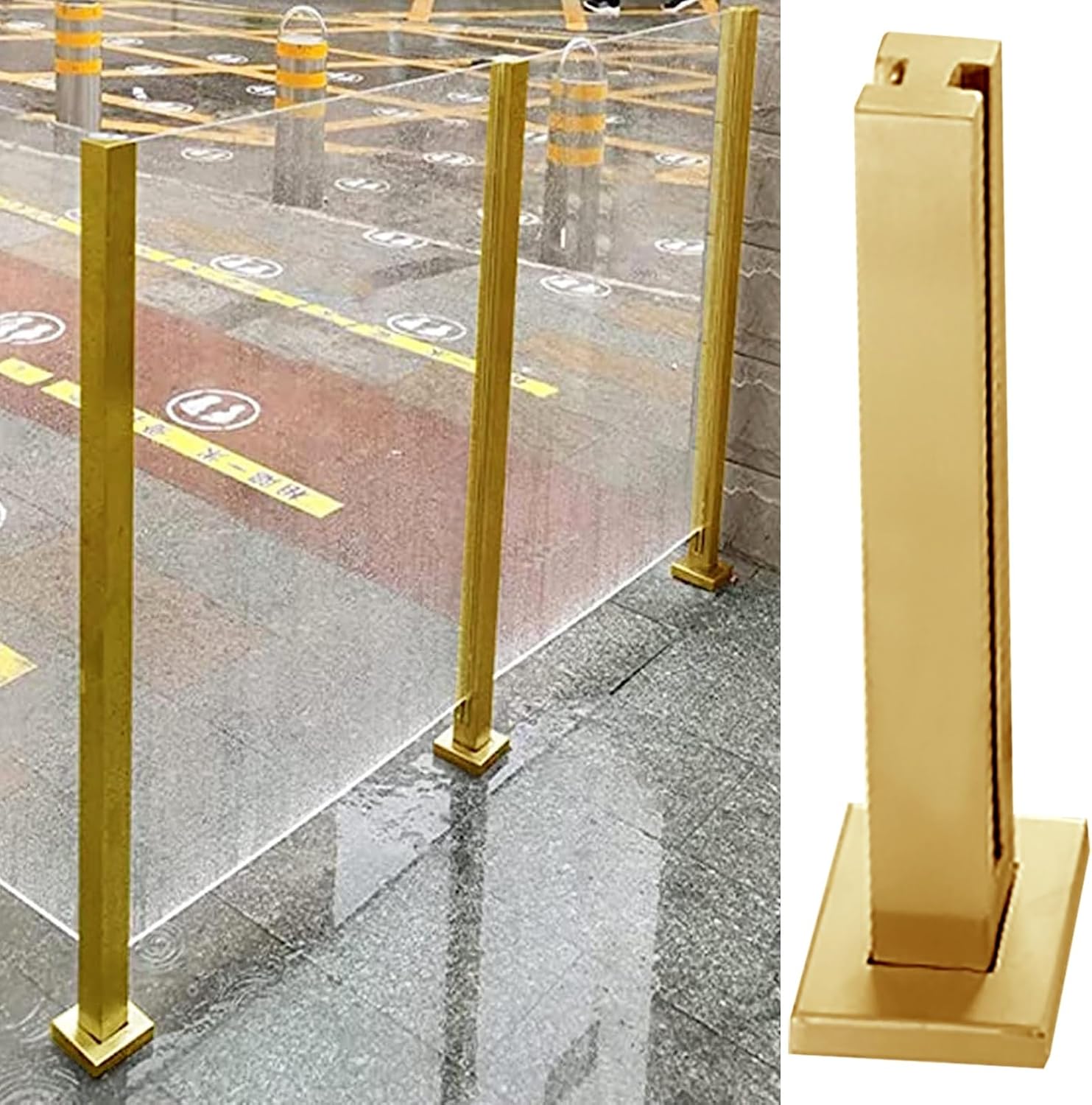 Heavy Duty Glass Balustrade Kit - Gold Railing Post for Indoor/Outdoor Use, Square Clamps for Platform & Stairs, 33.5" High, Durable Glass Railing System