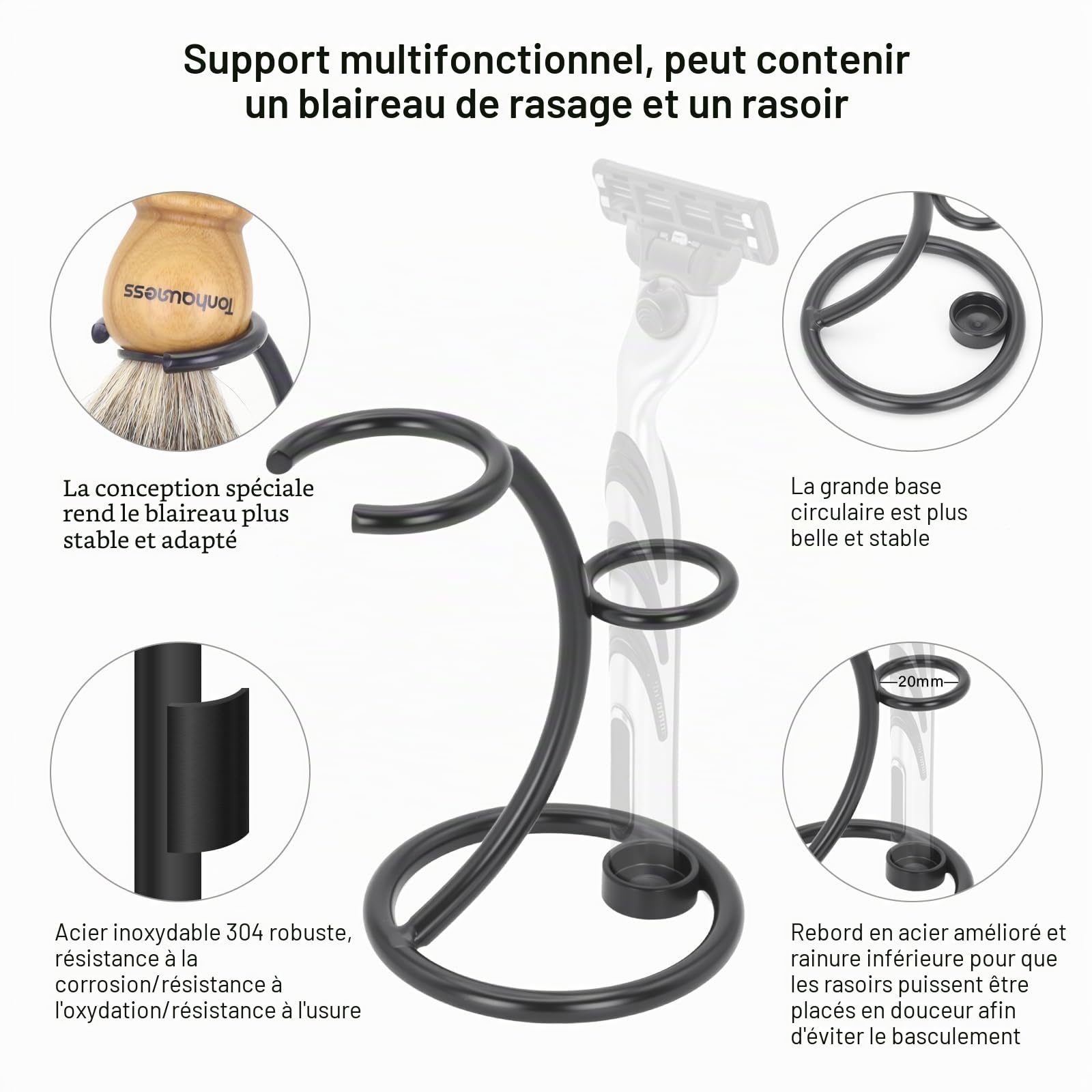 Kit de blaireau de rasage pour hommes, ensemble de 4 blaireaux en 1 comprend un blaireau de rasage en poils de blaireau, un bol en bois, un support de rasage en acier inoxydable et un savon à raser au