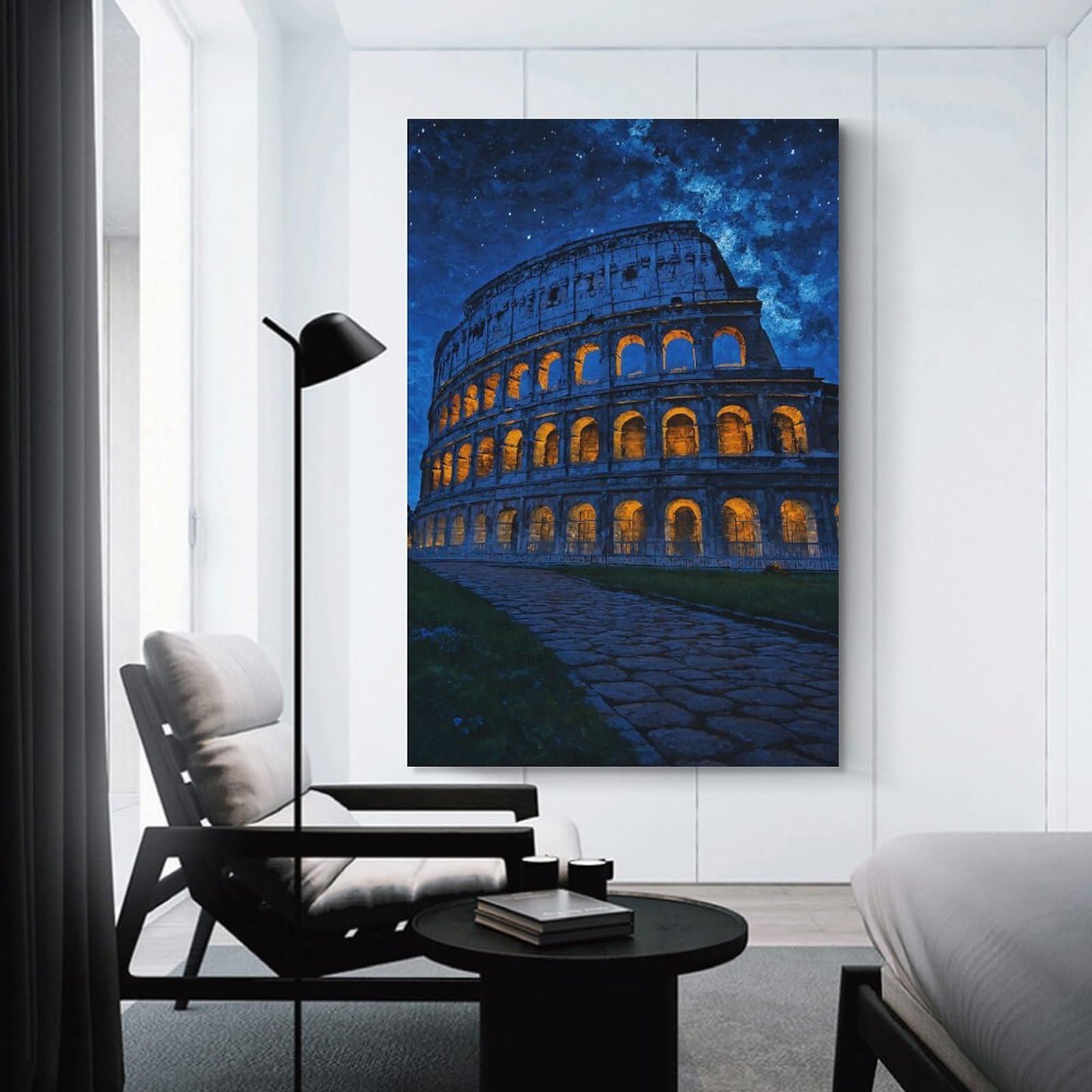 Junmoney Wall Picture Print Colosseum at Night Under Starry Sky, 20x30inch(50x75cm), for Living Room, Bedroom Or Home Office, Home Decor Gift with Stylish Appeal