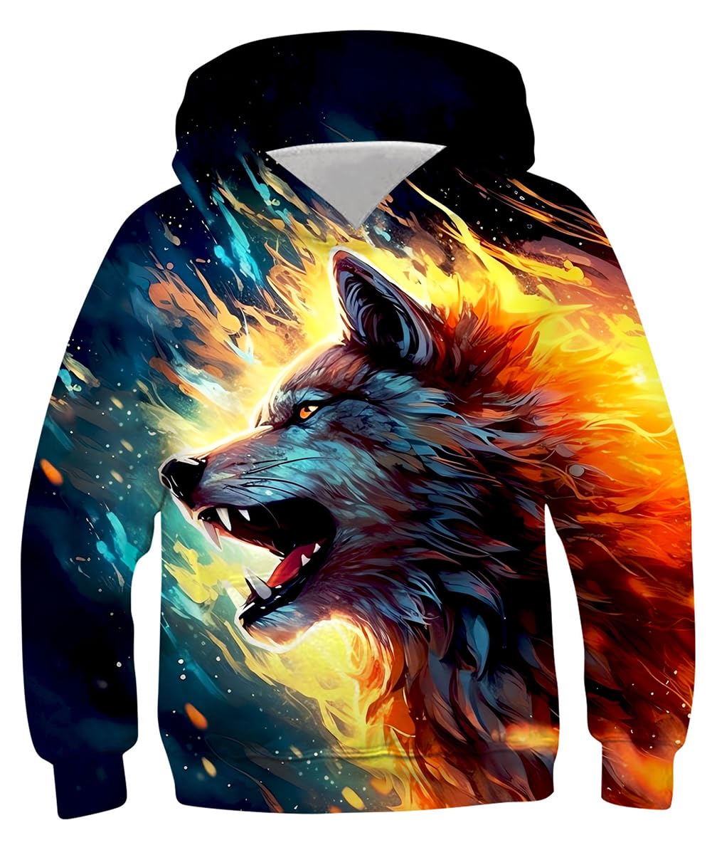 TUONROAD Hoodies for Boys Winter Kids Sweatshirts for 14 16 Boys' 3d Wolf Hooded Shirt for Teen Unisex Sport Clothing