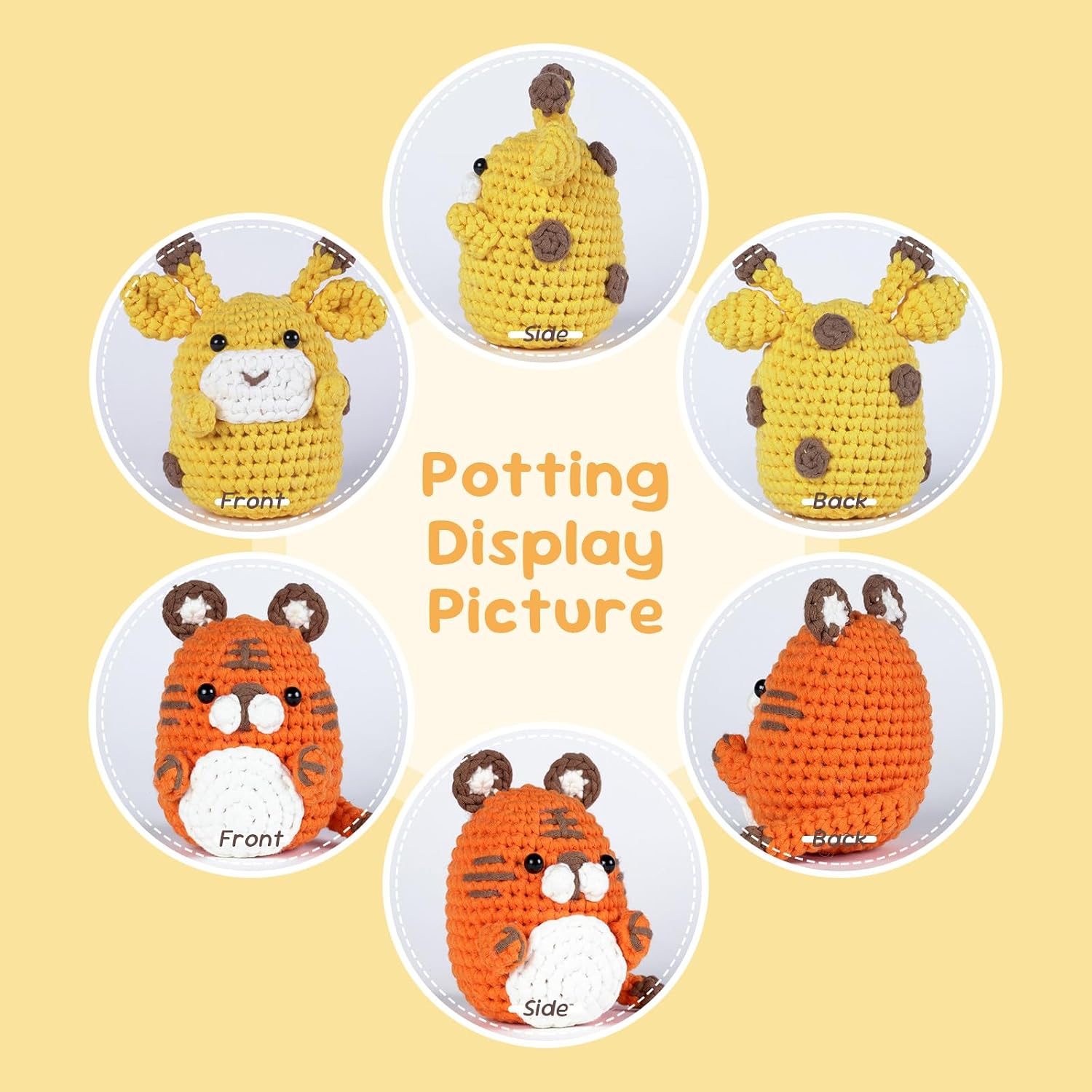 Baibos Crochet Kit for Beginners, Giraffe, Tiger-2 Pattern Animals, Crochet Set for Crochet Lovers Starters with Step-by-Step Video Tutorials and Yarns, Hook, Accessories