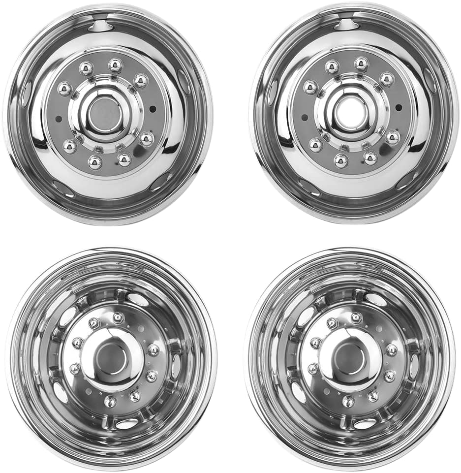 Image of 4pcs 19.5 inch 10 Lug Hubcaps Polished Stainless Steel Dually Wheel Simulators, Nice Looking and Durable Bolt On Wheel Cover, with Full Kit Tools Compatible with 2005-2025 Ford F-450 F-550