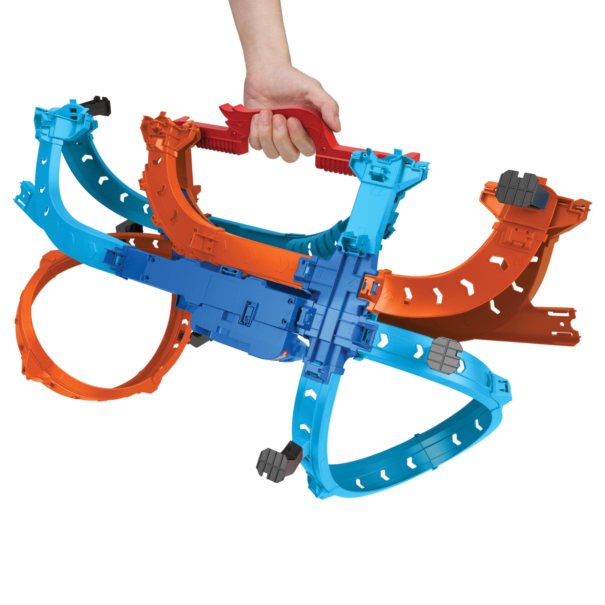 Hot Wheels Coffret Ultra Hots Explosion Propulsion Duel avec 2 véhicules à l’échelle 1/64, course et cascades au coude à coude, 2 lanceurs actionnés par l’enfant, HXR71