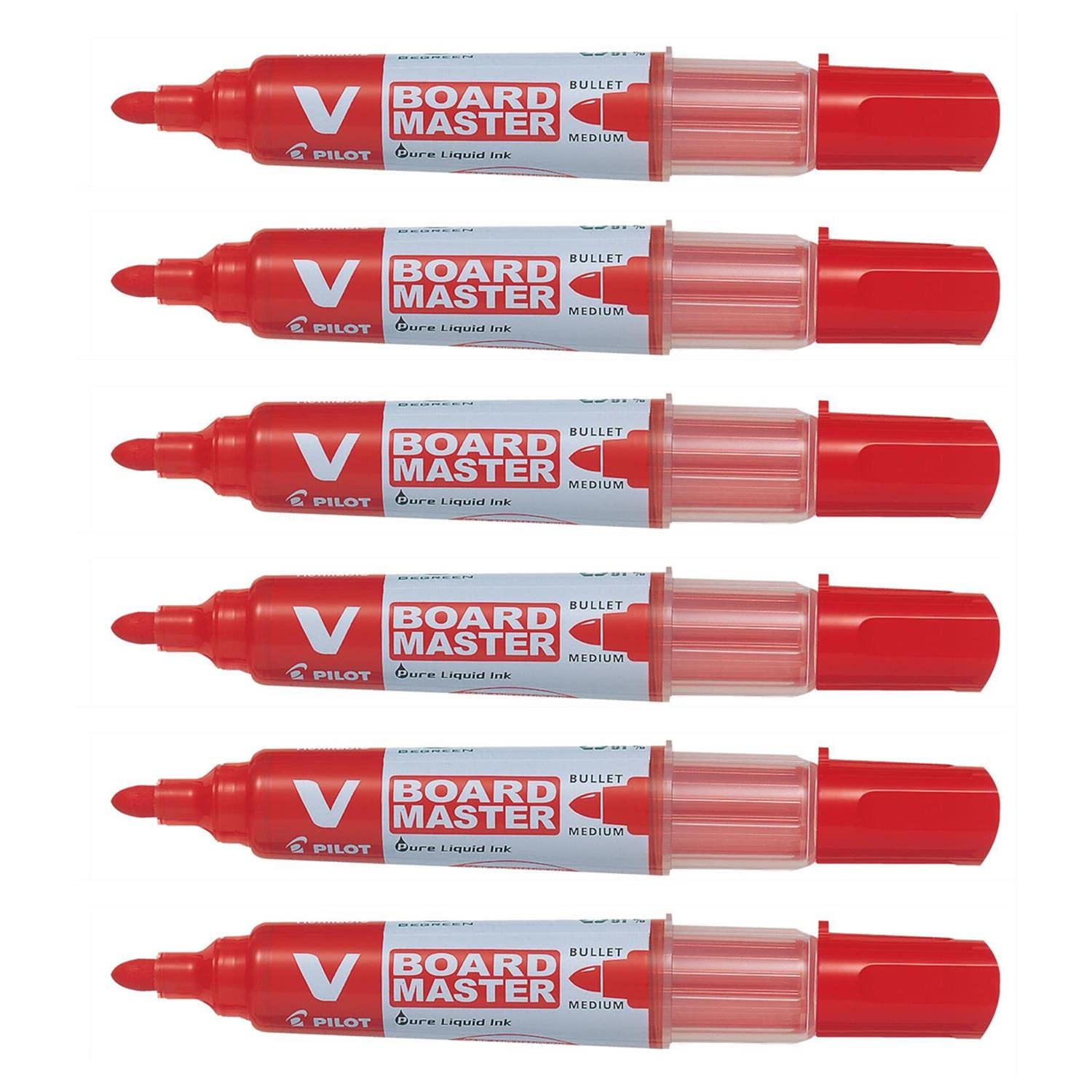 PILOT Pack of 6 Medium Round Tip Whiteboard Markers - Red