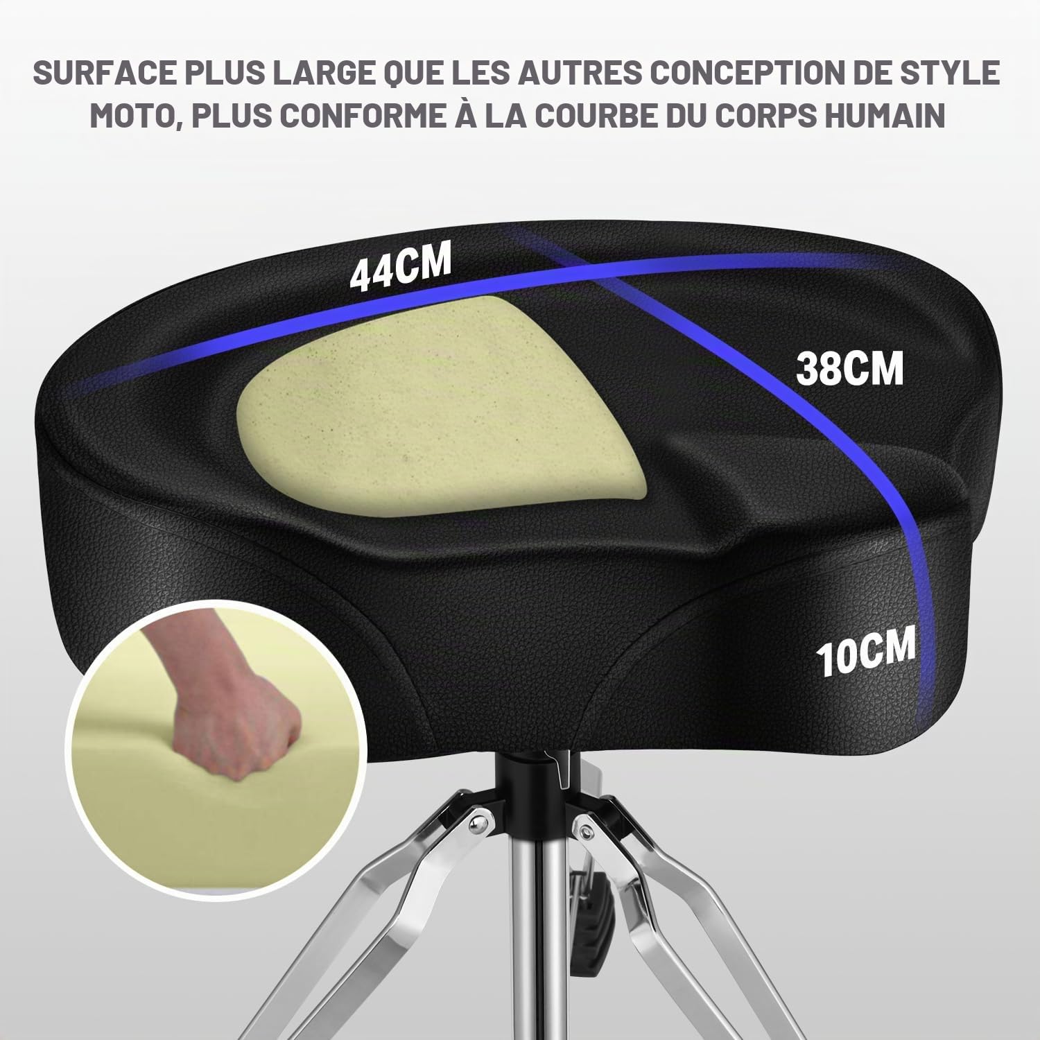 Donner Tabouret de Tambour Réglable, Chaise de Tambour Rembourrée en Style de Moto pour Spectacle de Musique