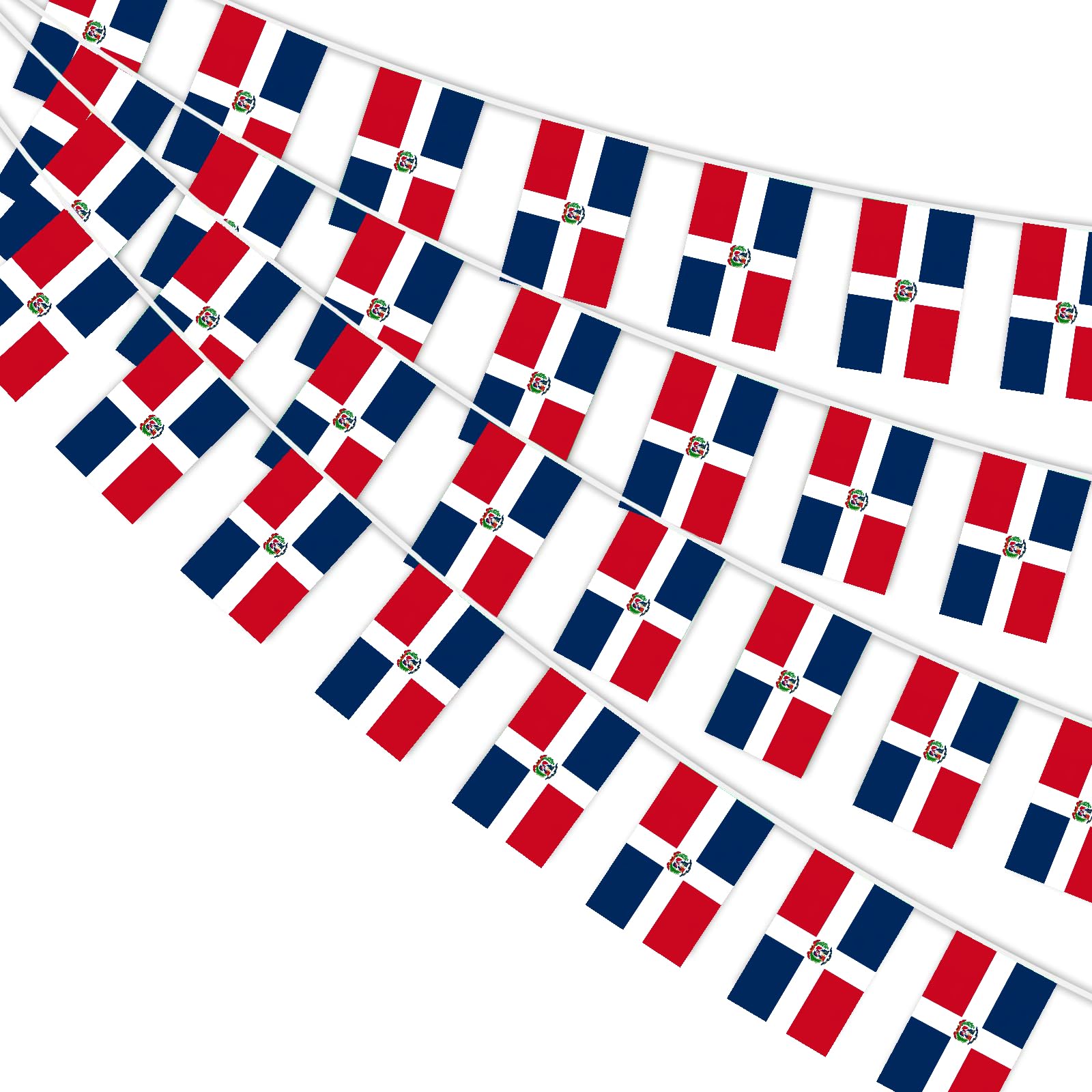 AhfuLife Dominican Flag Bunting for Party Decorations, 10m - 30pcs Dominican Flags Bunting Banner Double Sided Flags for National Day World Cup Football Garden Street Decorations (14 x 21 cm - 1 Pack) — image 1