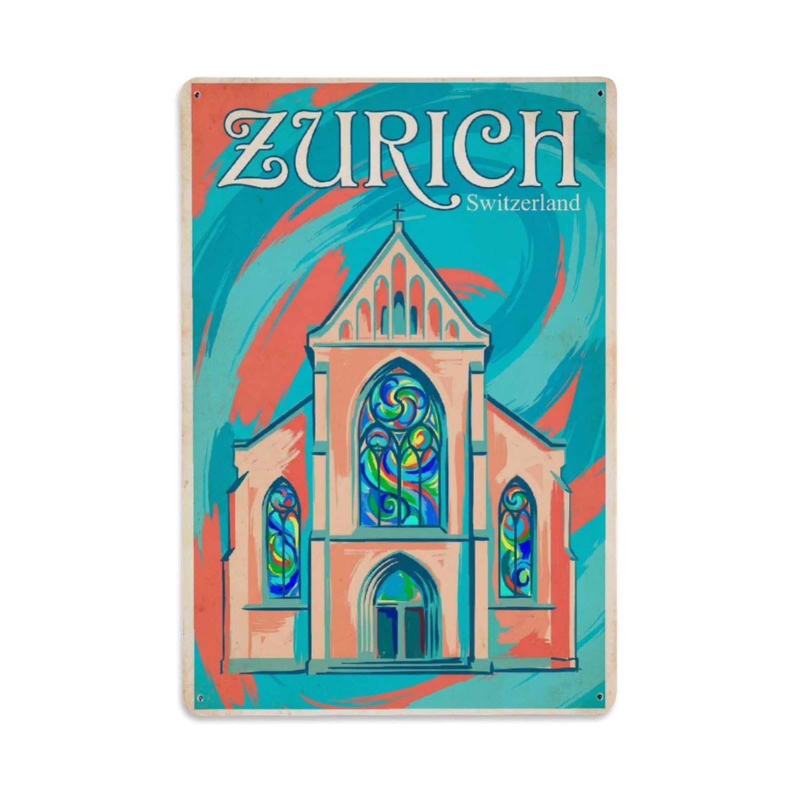 Este 8X12inch Style Vintage Travel Zurich Switzerland Lovely Metal Tin Sign