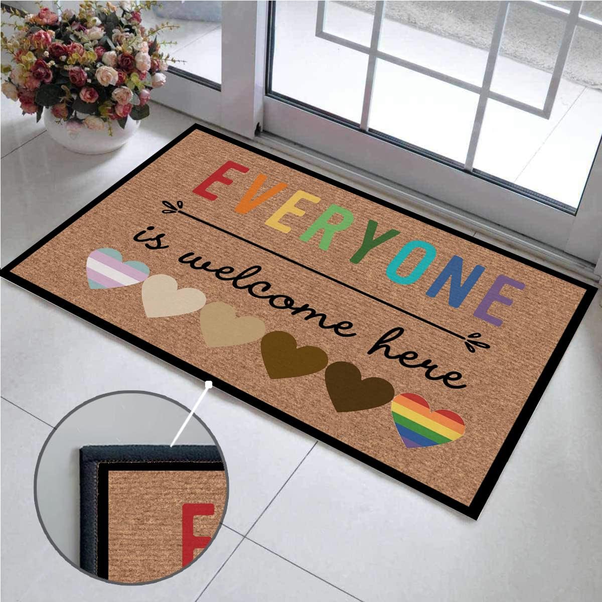 Everyone is Welcome Here Low Profile Door Mat for Front Door Inside Door Mats for Home Entrance, Inside Front Door Mat Indoor Doormat for Entryway 30"X18"