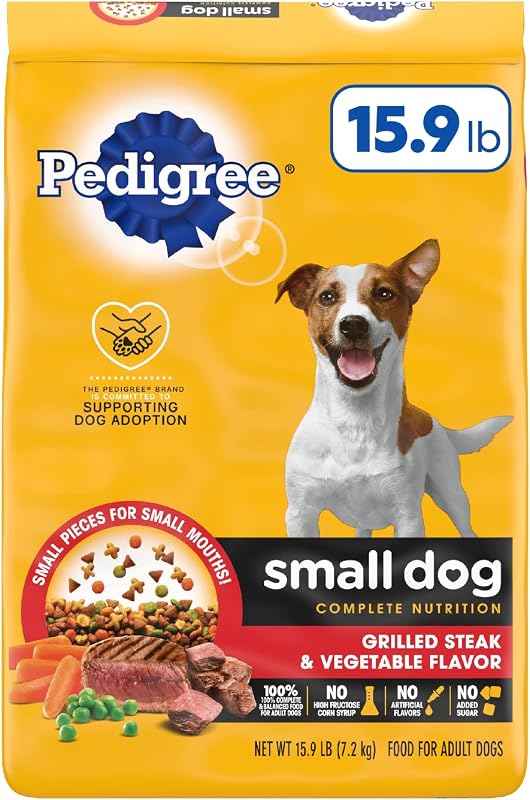 PEDIGREE Nutrición completa para perros pequeños, alimento seco para perros adultos de raza pequeña, croquetas para perros con sabor a carne y vegetales a la parrilla, bolsa de 3.5 lb