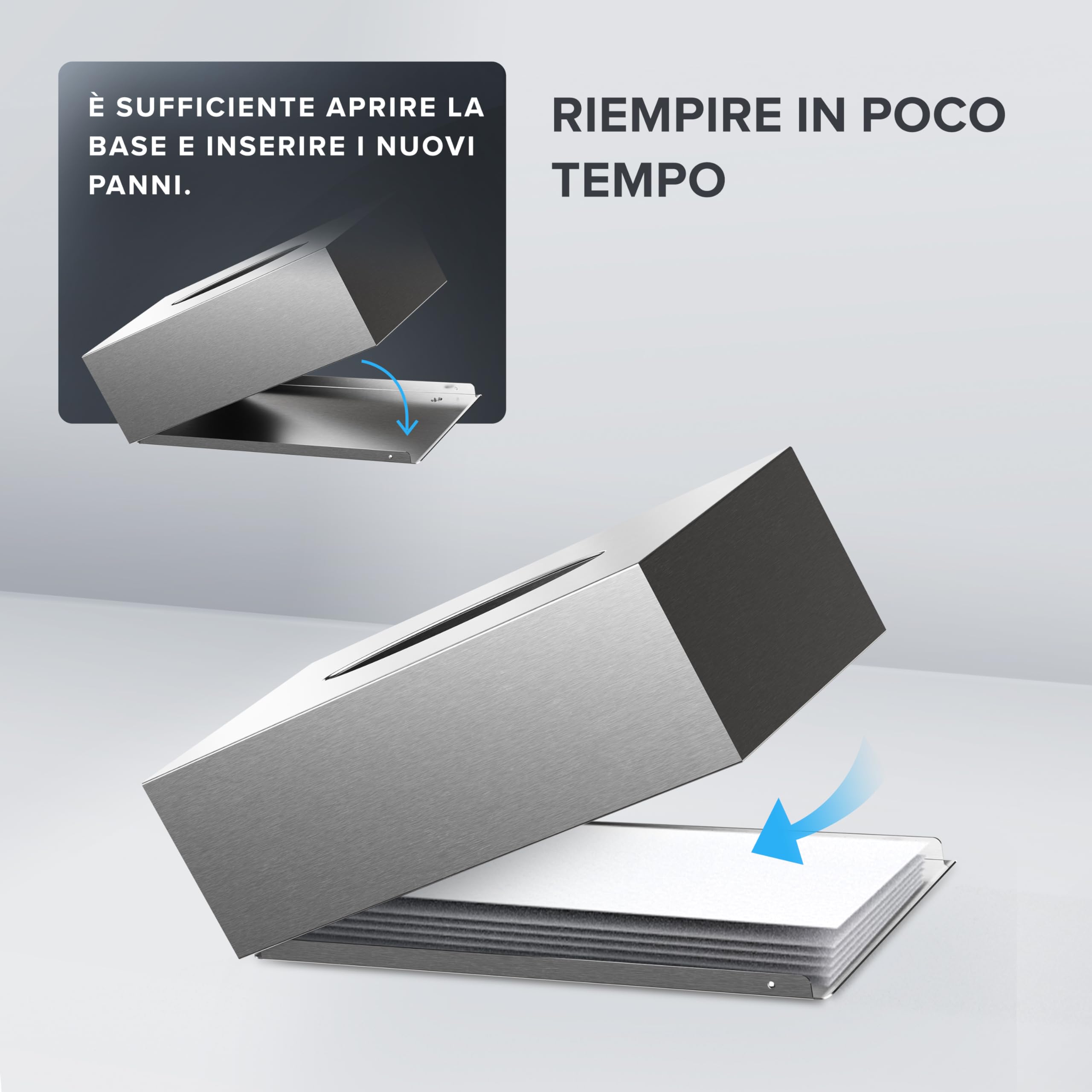 ovimar cosmetic tissue box Fornaes | acciaio inox | argento | dispenser di fazzoletti, asciugamani di carta, fazzoletti cosmetici per bagno, cucina, tavolo da pranzo | montaggio a parete opzionale