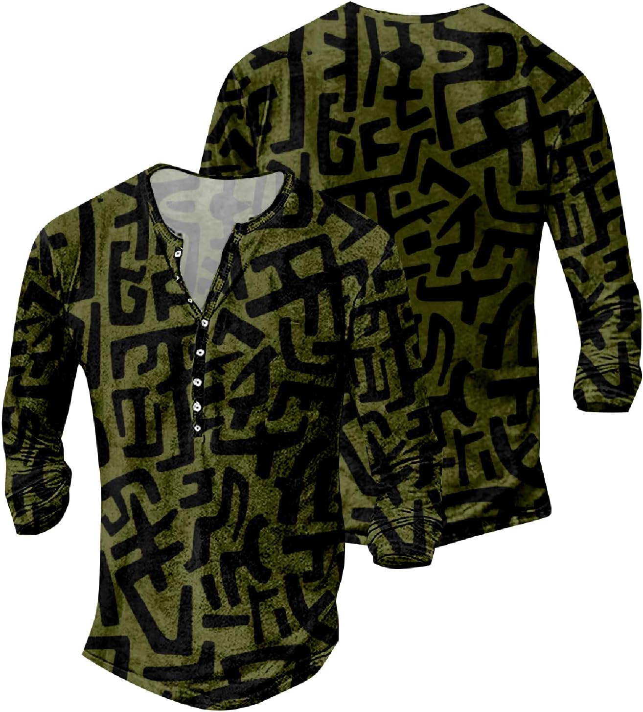 Mens Henley Shirts Aztec 3D Printed Retro Long Sleeve Shirts Novelty Casual Button Crewneck Vintage Tee Shirts - Image 3