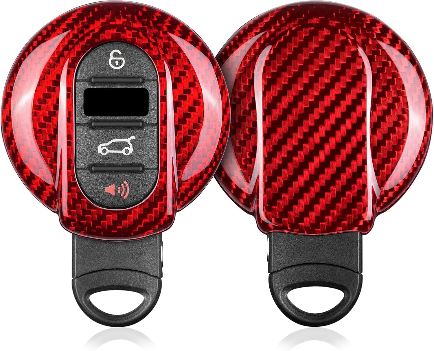 T-carbon Key Fob Cover with Keychain Fits BMW Mini Cooper S D F56 F55 F54 F57 F60 R55-R60 Roadster 2014- 2020 2024;Real Glass Fiber Key Case Fits Mini Smart Keyless Entry Accessories Red