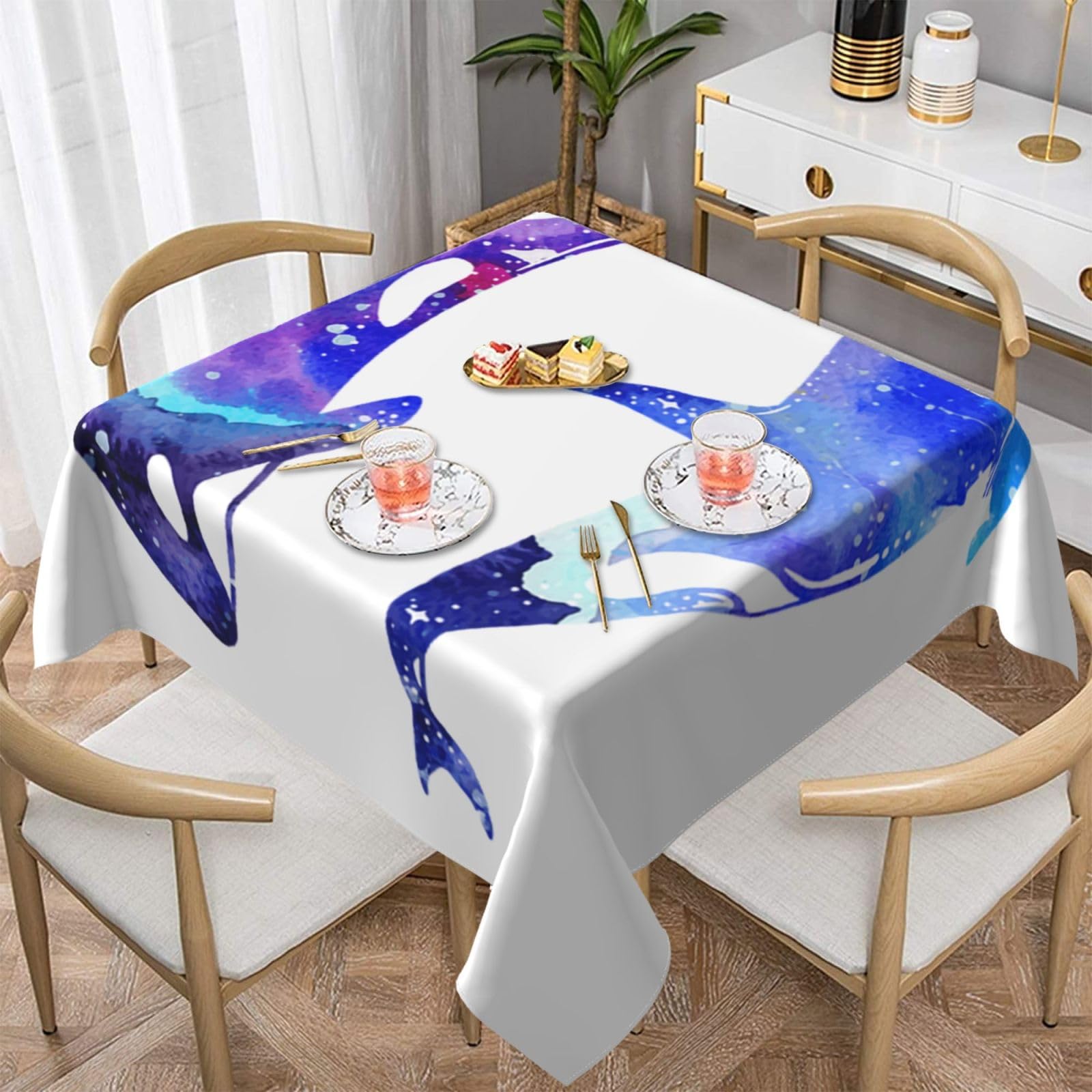 DCEHGEW Orca Killer Whale Prints Square Tablecloth 137x137 CM, Waterproof Fabric Table Cloth for Dining Table, Farmhouse Table Cover for Kitchen Dining Tabletop Decoration