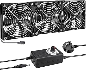 Joycabin 3 x 120mm Computer Fan, Computer Cooling Fan with AC Plug 220V PC Fan DC 4V 5V 12V Adjustable Speed Brushless Cooling Fans for PC, Computer, Server Cabinet, TV Box, AV Cabinet, Router