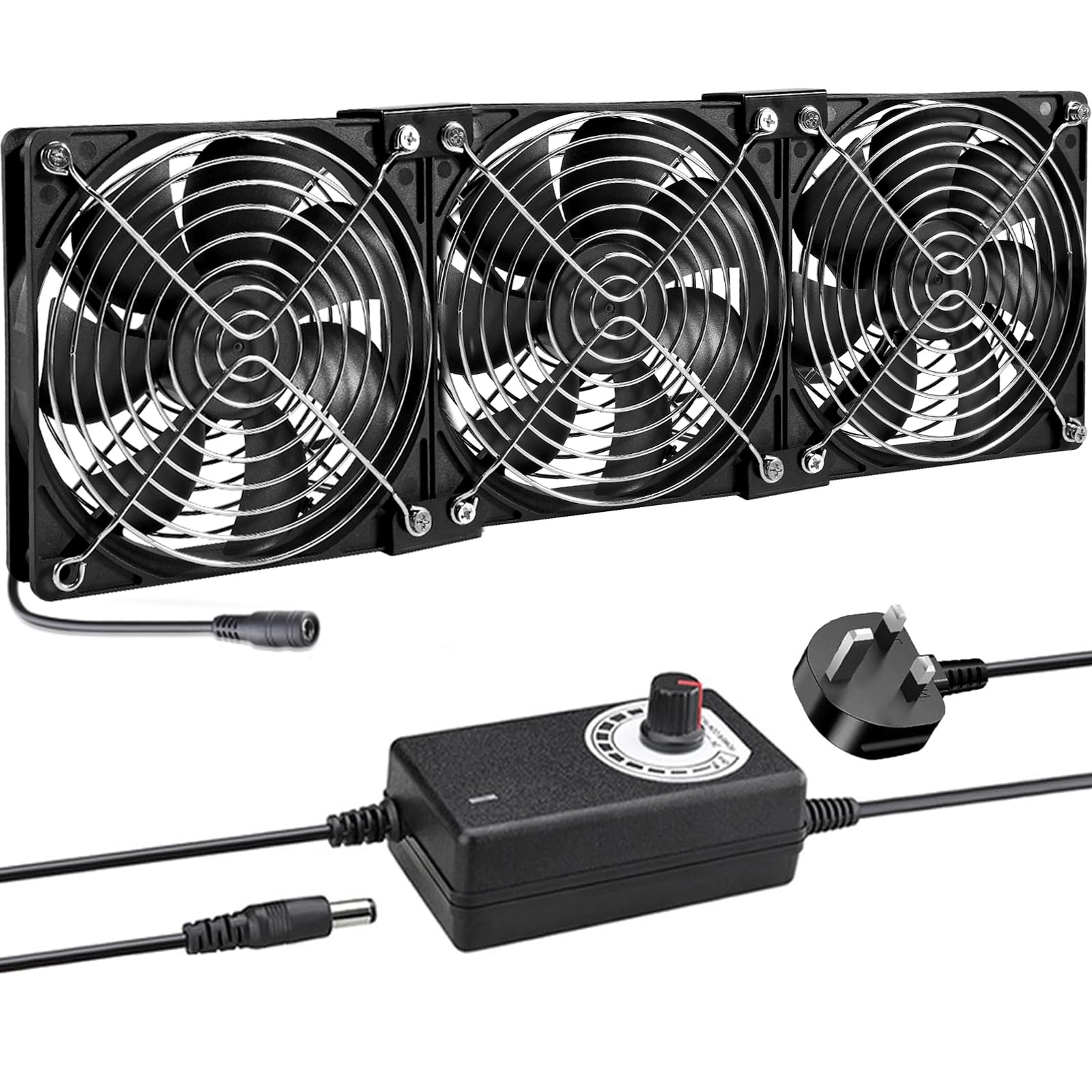 Joycabin 3 x 120mm Computer Fan, Computer Cooling Fan with AC Plug 220V PC Fan DC 4V 5V 12V Adjustable Speed Brushless Cooling Fans for PC, Computer, Server Cabinet, TV Box, AV Cabinet, Router