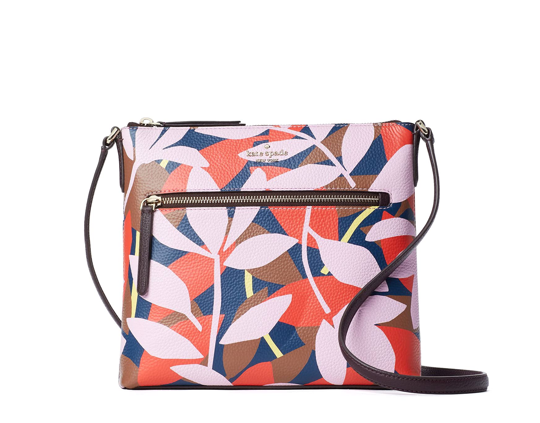 Kate Spade New YorkKate Spade Jackson Tropical Toss Top Zip Crossbody Leather Crossbody Bag Purse Handbag, PINK MULTI