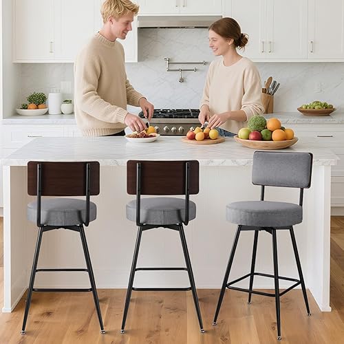 Miniatura 8 de Taburetes de bar de altura de mostrador, taburetes de bar giratorios de 25 pulgadas, juego de 2, silla de bar giratoria redonda, taburetes de bar