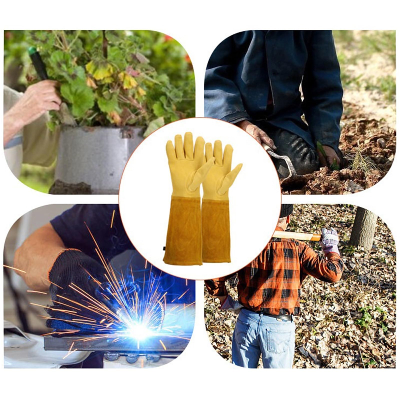 Gartenhandschuhe 1 Paar lange, dornensichere Gartenhandschuhe, atmungsaktives Leder, Arbeitshandschuhe mit Unterarmschutz, Garten, for Damen und Herren(L)