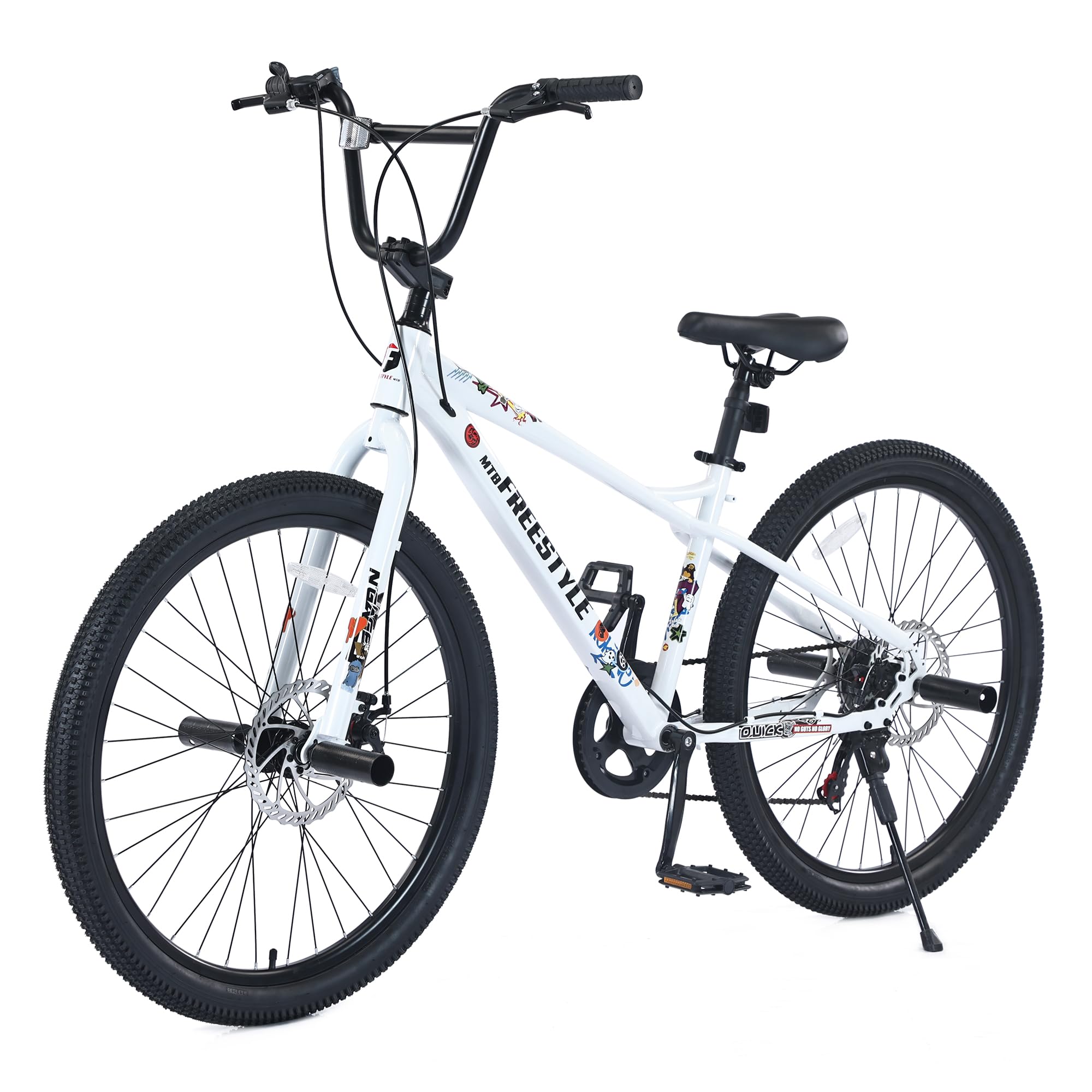 BALINGE 26 Inch BMX Style Mountain Bike,MTB 7 Speeds Bicycle,Dual Disc Brake Bicycles City Bike with Step Peg,White