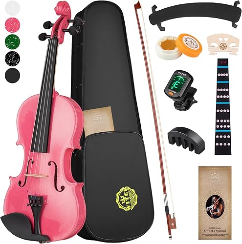 Juego completo de cuerdas de violín para principiantes 44, violín rosa WITEK para principiantes con madera maciza con estuche rígido, arco de