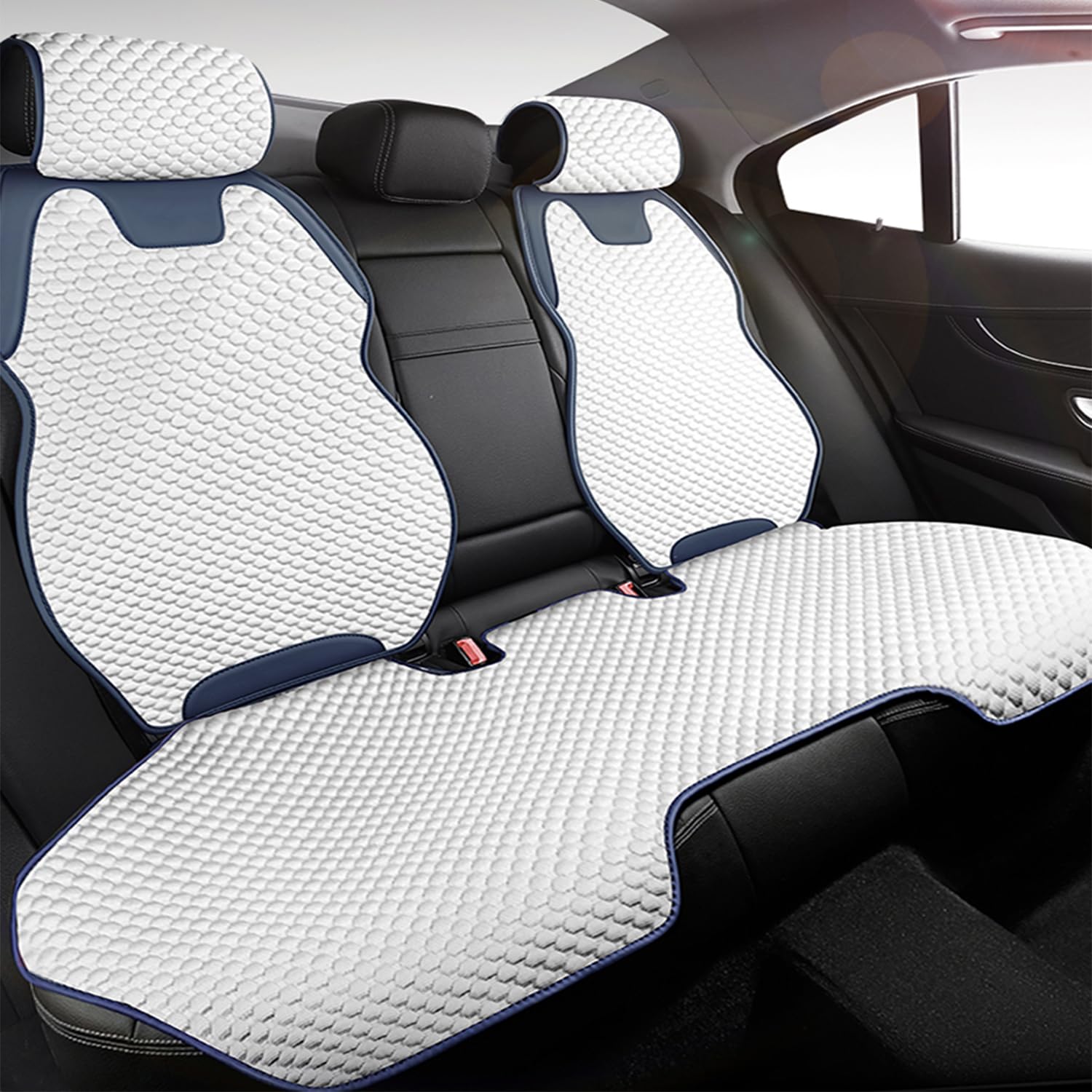 Housse De SièGe De Voiture pour MG MG6 2010-2021 Lin Auto AntidéRapant Respirante SièGe Avant Et ArrièRe Quatre Saisons Tapis,C/White