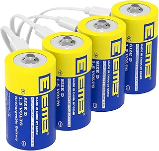 EEMB Piles D Rechargeables 1.5V (Format LR20) - Batterie Lithium, 5550mWh, Rechargeable par USB-C - Lot de 4 pour Lampe de Poche, Jouets et Appareils