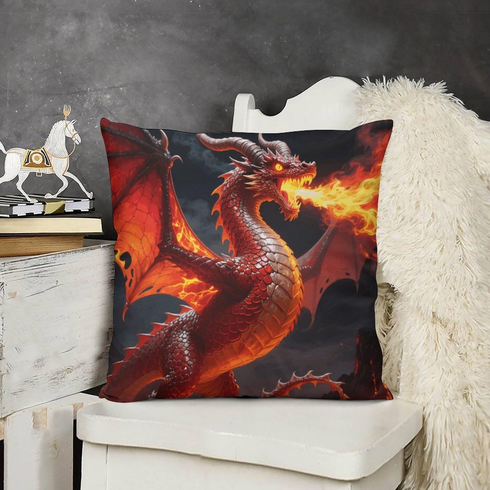FodPand Boho Farmhouse Fire Dragon Pillow Covers with Hidden Zipper 18x18 Soft Plush Cushion Cover Decorative Throw Pillow Cases for Couch Bed Sofa Living Room Indoor Outdoor Home Decor
