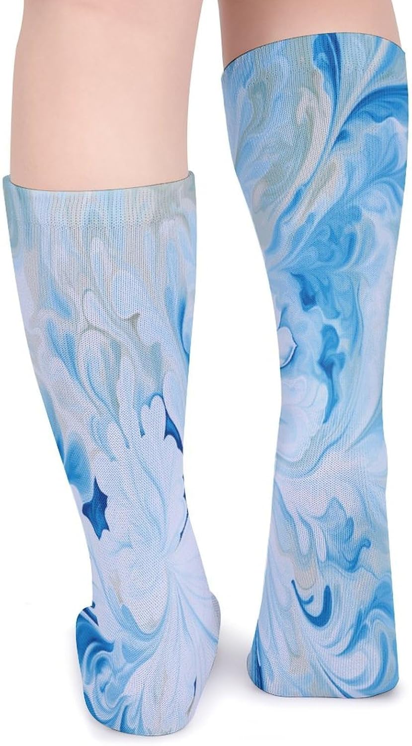 Blue And White Crew Socks Soft Thermal Socks | Socks for Men Women-Casual Wicking,High Stocking for Sports Running-Long Thin Tube Sports Breathable