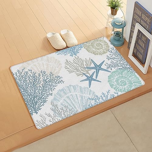 Miniatura 2 de Tapete de cocina acolchado antifatiga, geométrico, abstracto, azul océano, coral, estrella de mar y concha, súper suave, tapete antideslizante de
