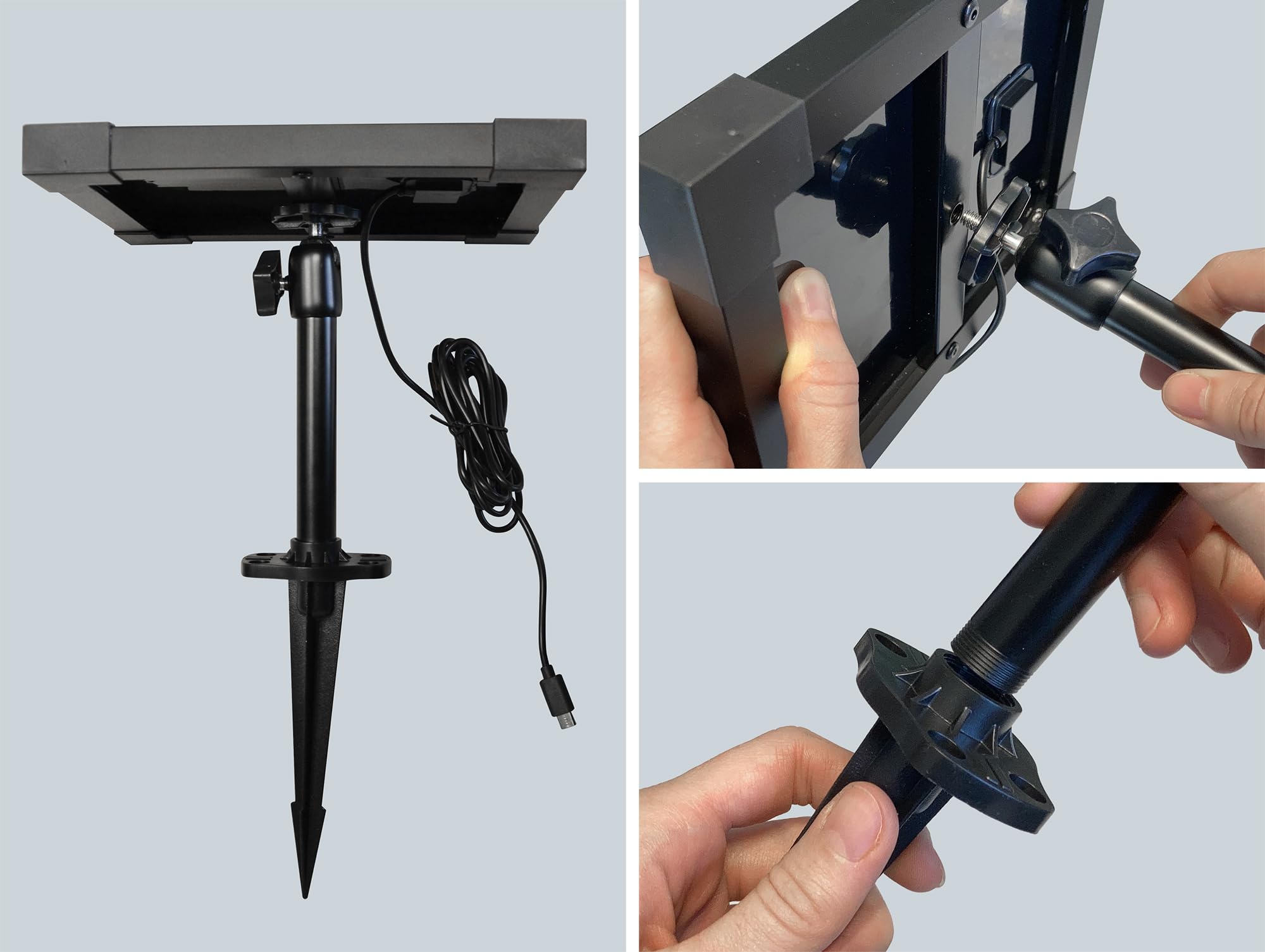Jardibric - Panneau Solaire USB C avec Câble 2 m - Fixation Murale et Piquet - Chargeur Solaire Extérieur