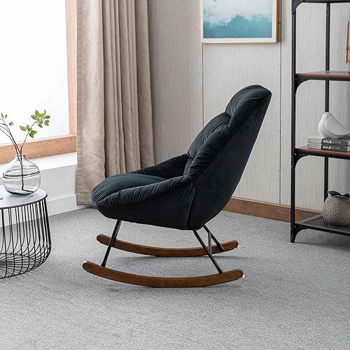 Miniatura 5 de FRITHJILL Mecedora, silla lateral acolchada tapizada capitoné, sillas decorativas de respaldo medio para sala de estar, dormitorio