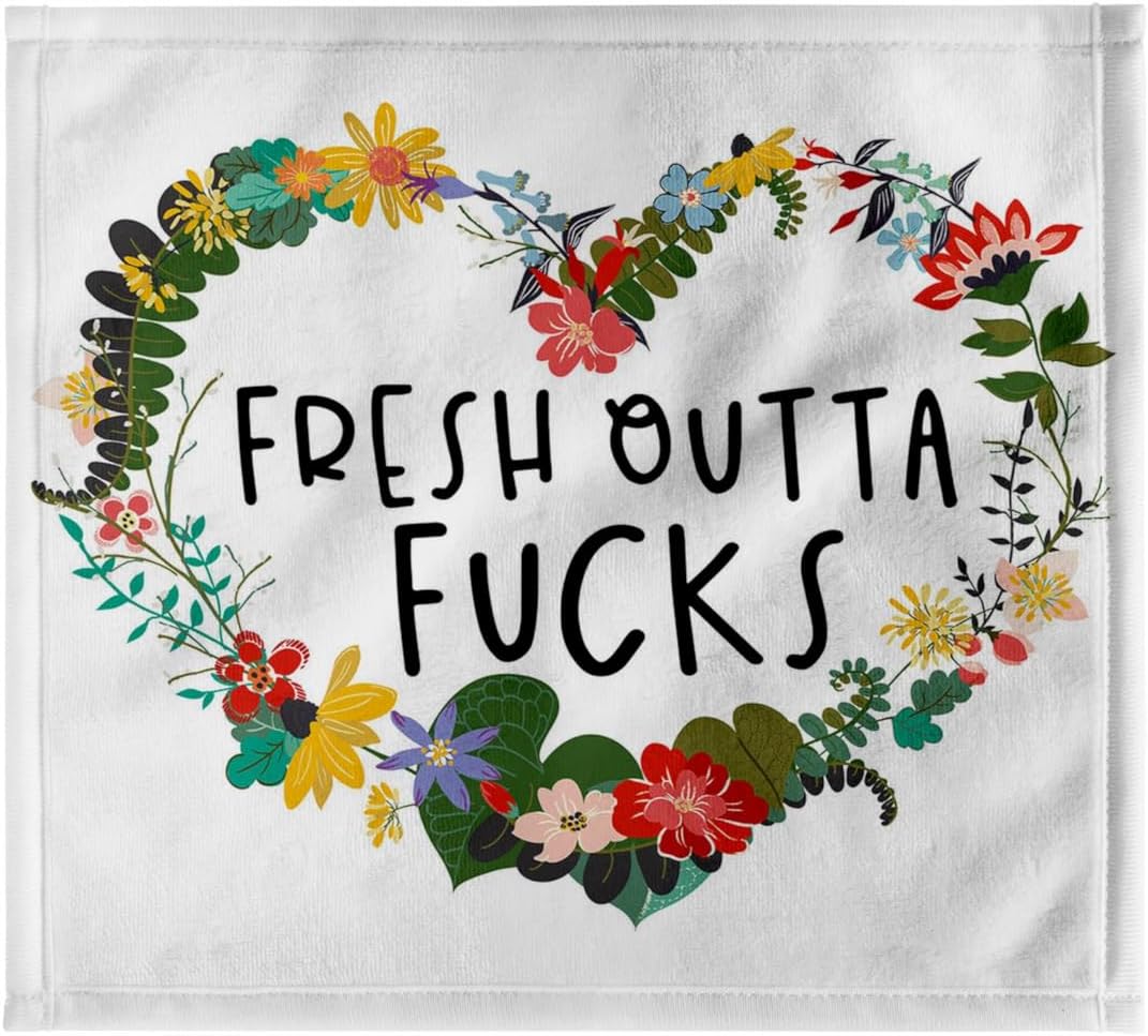 3dRose Fresh Outta Fucks Floral Heart 22x30 Bath Hand Pool Towel