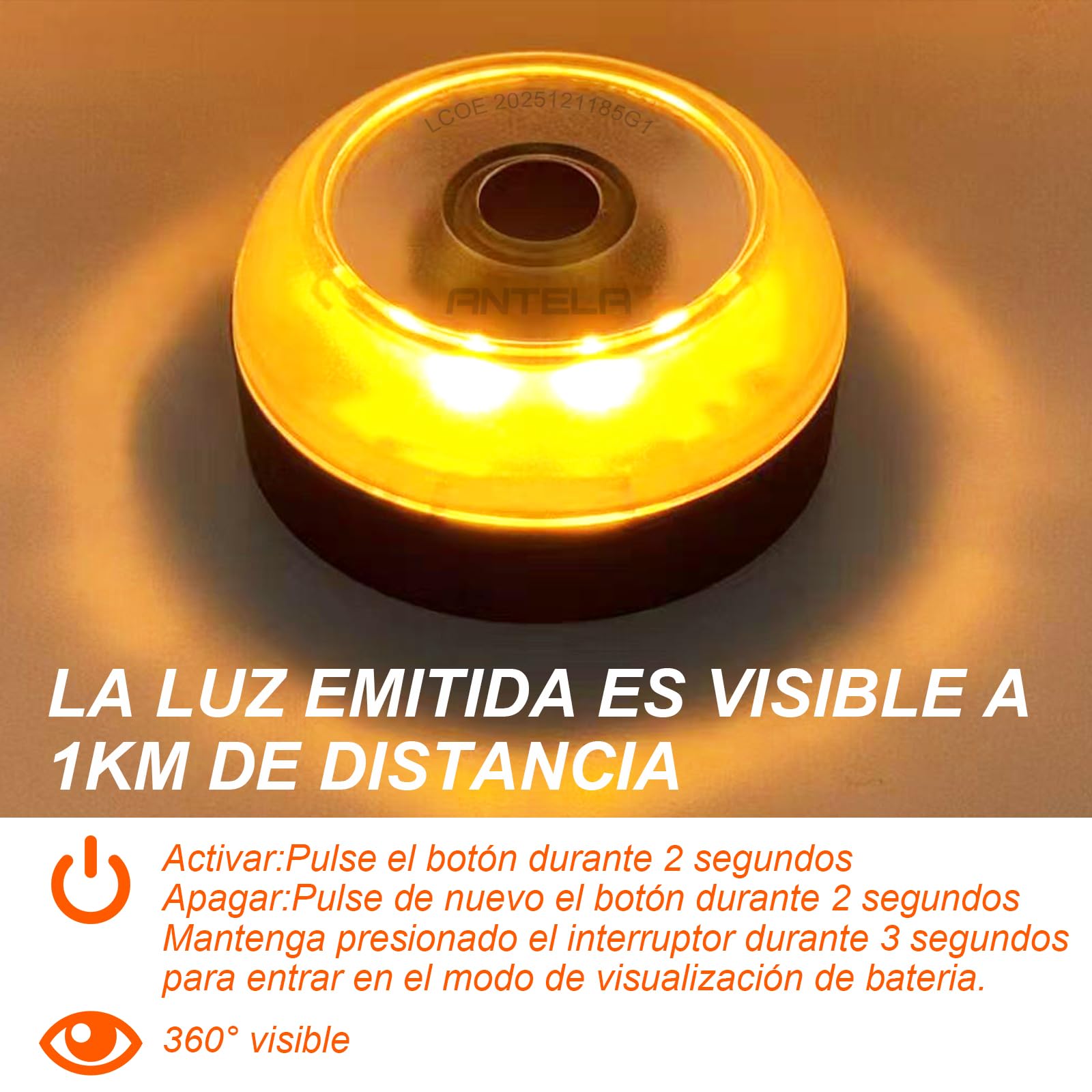 ANTELA Luce V16 Emergenza Auto Omologata DGT,con SIM Gratis fino al 2038, Eolocalizzazione 3.0, Visibilità 1 KM,con Base Imantata,1 Unità