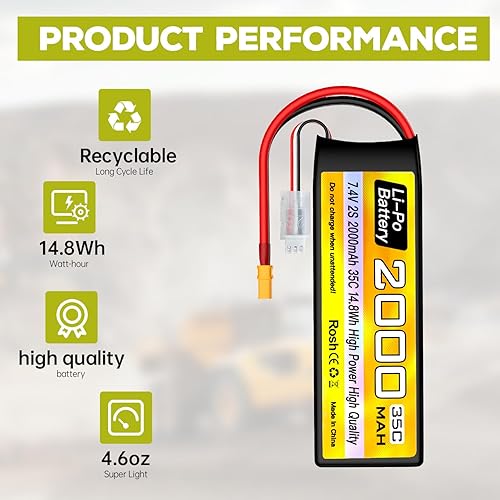Miniatura 5 de sea jump 2S Lipo Batería 7.4V 2000mAh 35C con enchufe XT30 y cable de carga USB adecuado para coche RC, camión, barco RC, avión cuadricóptero,