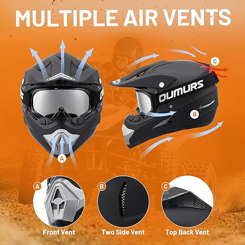Miniatura 5 de DOT - Casco de motocross para adultos con gafas, guantes y máscara ajustable, visera solar, casco para adultos, todoterreno, motocross, descenso,