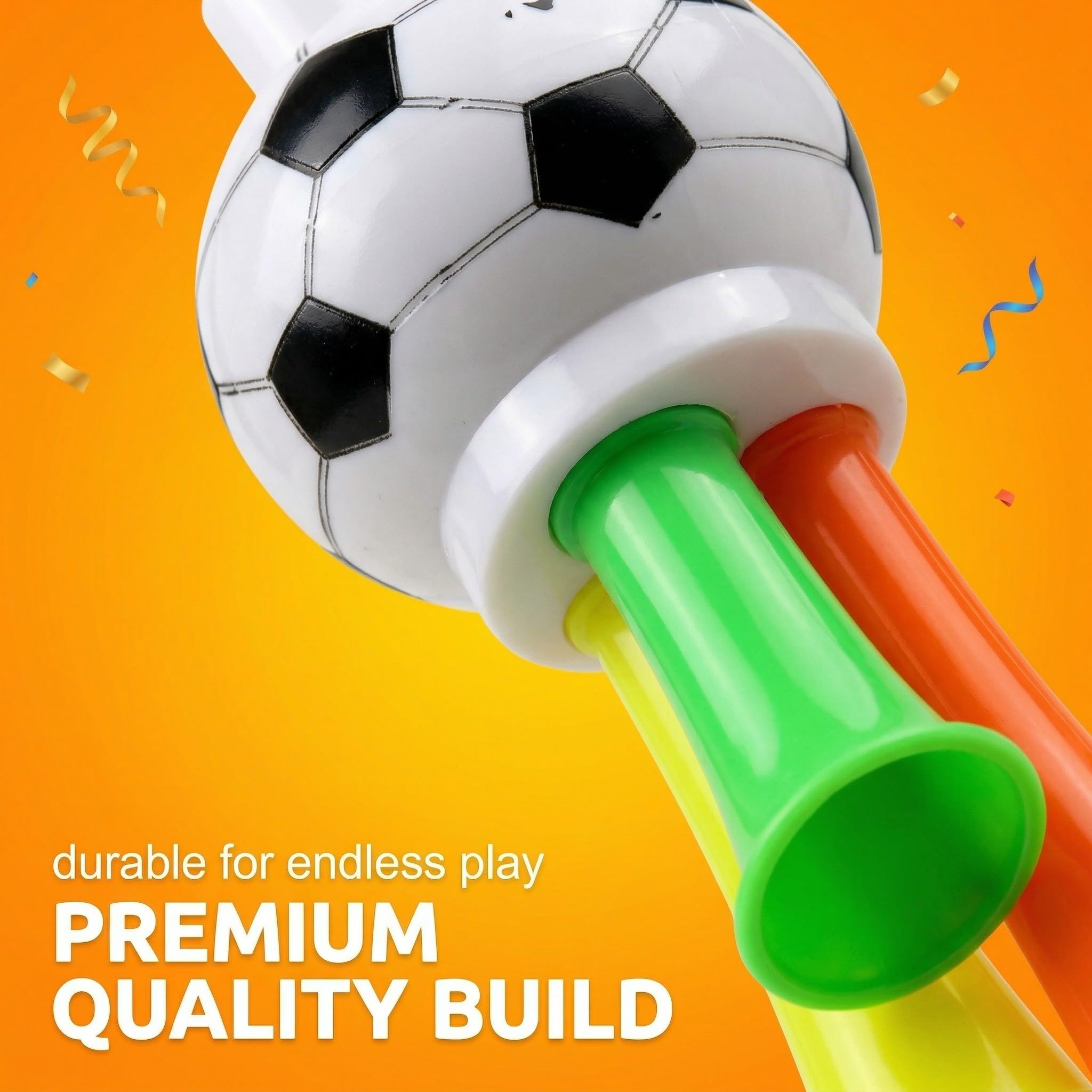 Set di 6 trombe da stadio a forma di pallone da calcio, trombe da tifoso in plastica sicura – per bambini e adulti, ideali per competizioni internazionali, partite e feste