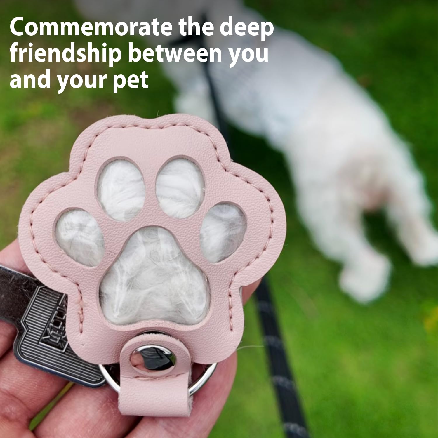 KAWAAN 2 Pezzi Portachiavi Commemorativo per Animali Domestici, Portachiavi in Pelle, Scatola Ricordo Peli Animali Domestici, Ciondolo Commemorativo con Zampa Animale, Rosa + Bianco
