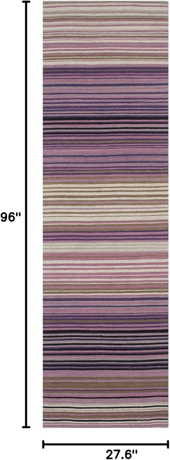 SAFAVIEH Marbella Collection Runner Rug - 2'3" x 8', White & Lilac, Handmade Flat Weave Stripe Wool, Ideal for High Traffic Areas in Living Room, Bedroom (MRB279A)