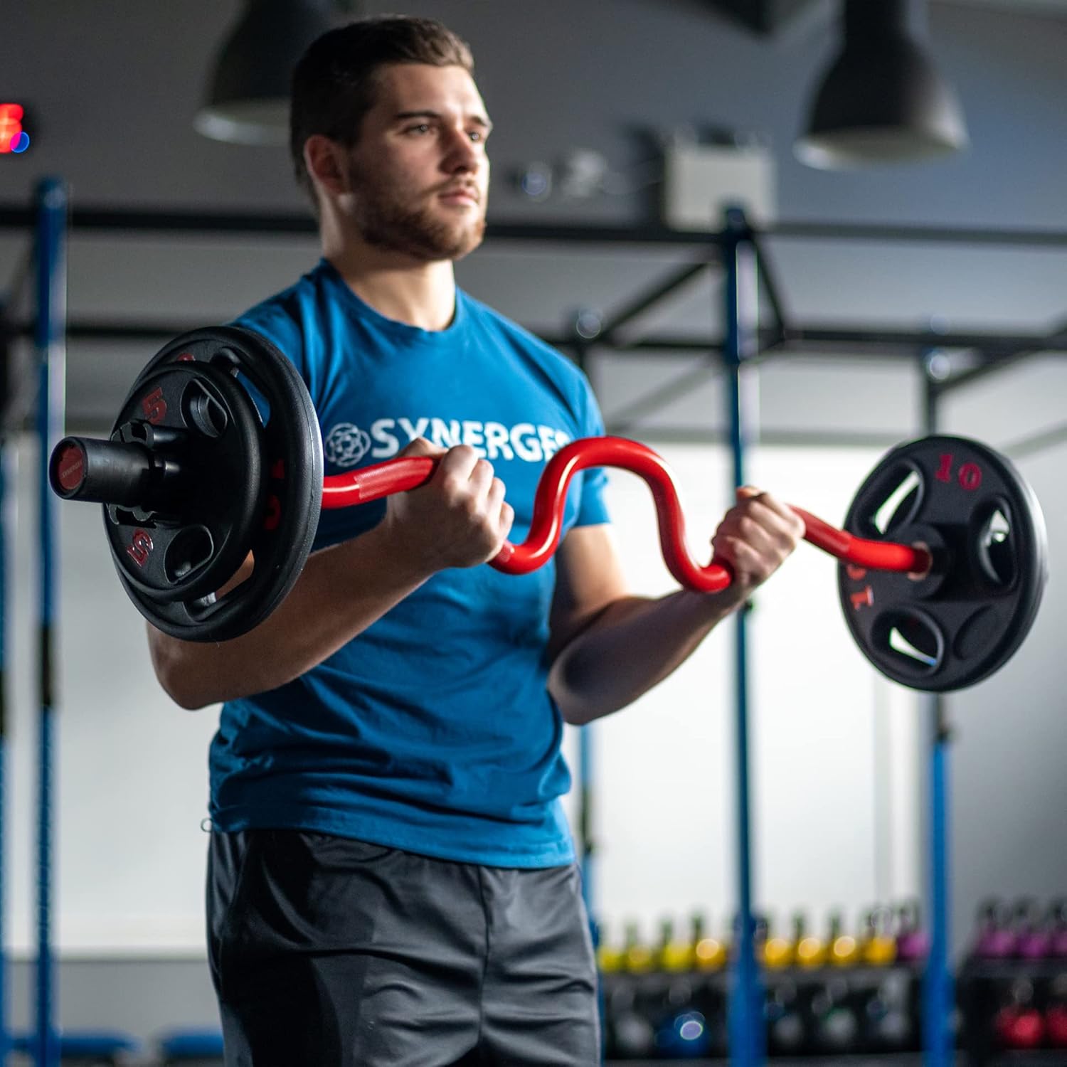 Synergee Commercial Super Easy Curl Olympic Bar Red Cerakote with Powder Coated Black Bushings Excellent for Bicep Curls and Triceps Extensions : Sports & Outdoors