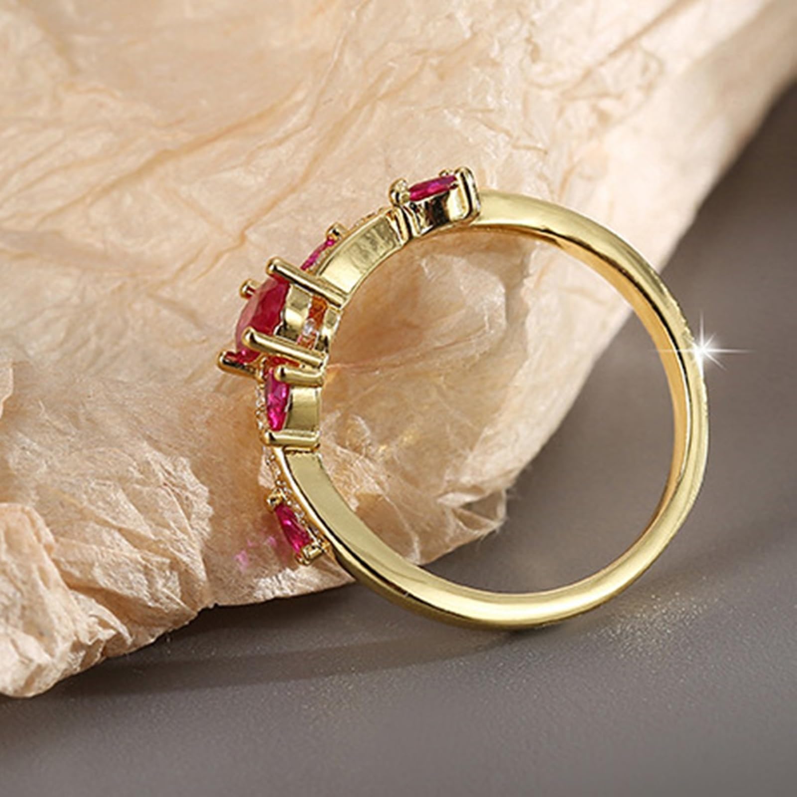 Anillo de oro amarillo de 9 K/14 K/18 K, oro auténtico, para mujer, anillos de boda con rubí cultivado en laboratorio de 0,6 quilates