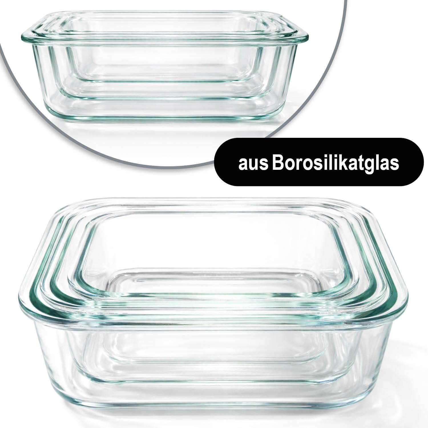 COM-FOUR® 6x Pirofile in Vetro Borosilicato, Teglie Resistenti al Calore per Forno, Microonde e Congelatore, Pirofila in 3 Misure (vetro 6x)