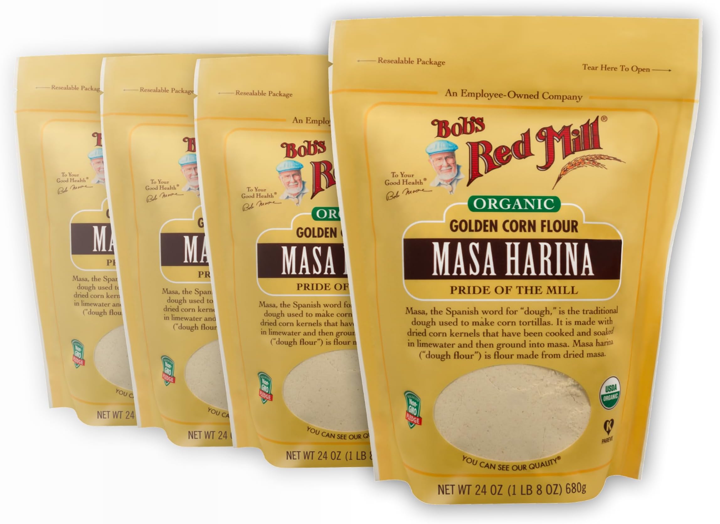 Organic Masa Harina Flour, 24oz (Pack of 4) - Non GMO, Vegan, Kosher