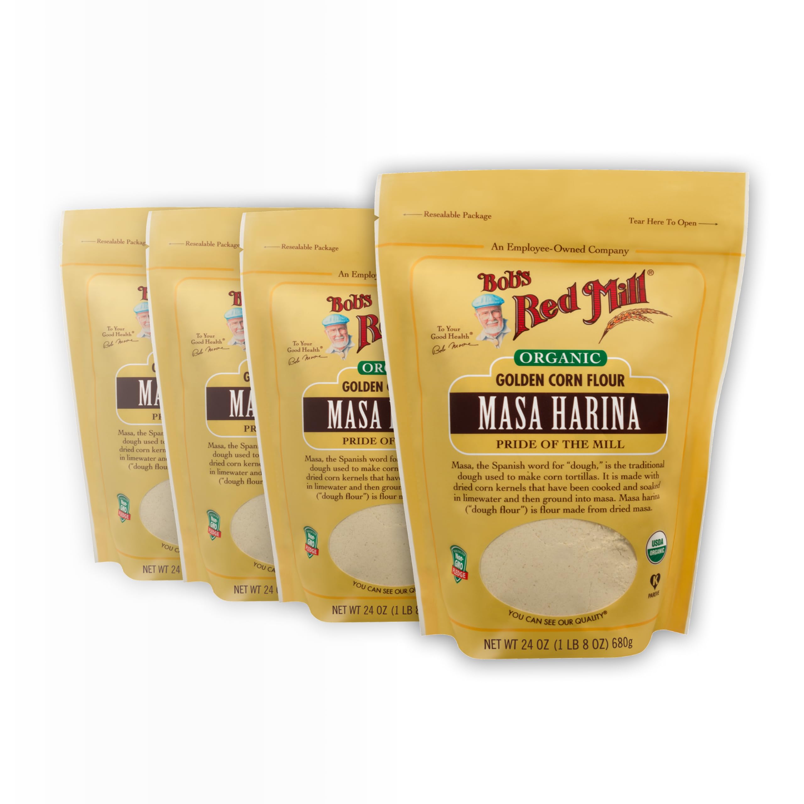 Bob's Red Mill Organic Masa Harina Flour, 24oz (Pack of 4) - Non GMO, Vegan, Kosher