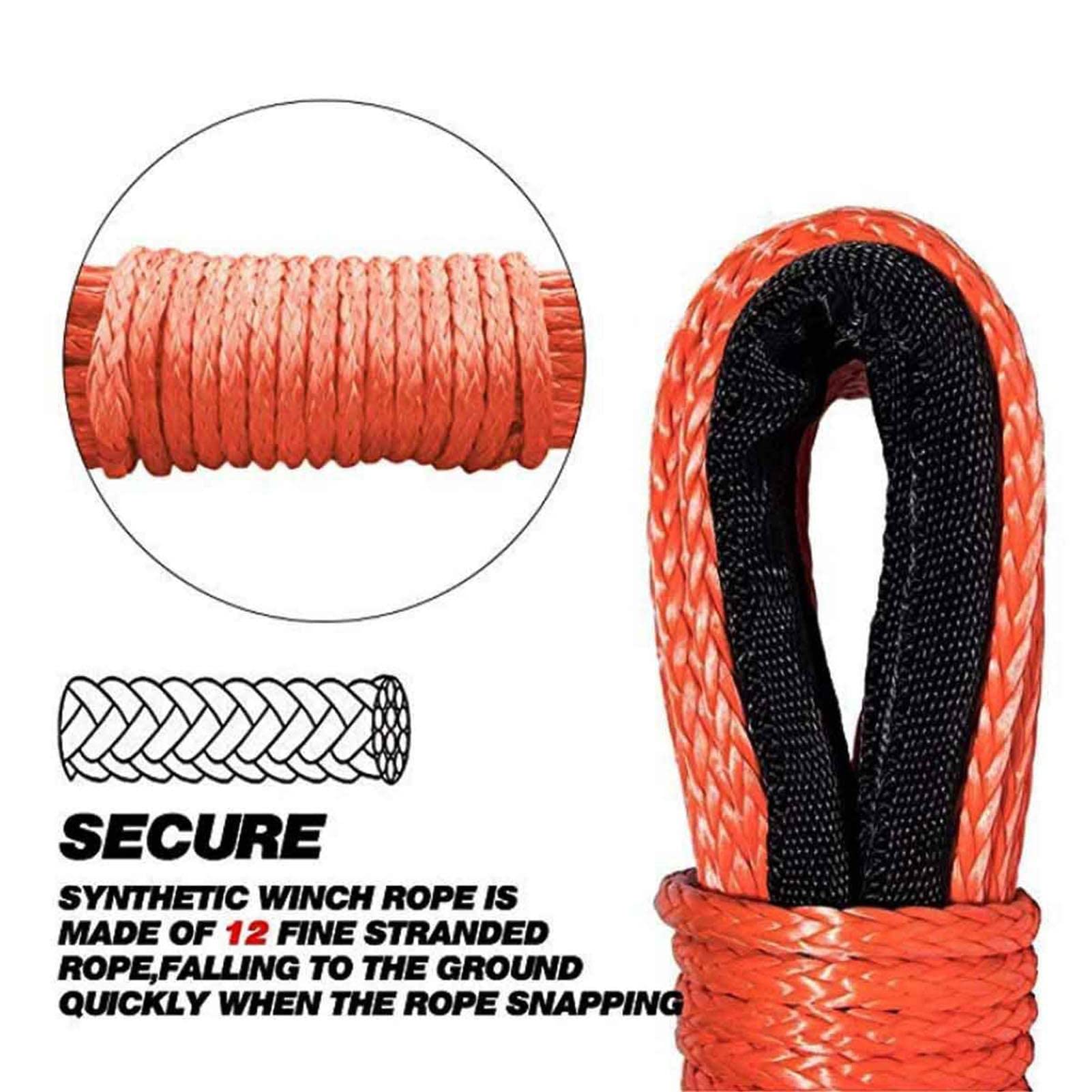Câble de Treuil Synthétique avec Gaine, 6 mm x 15 m Cordes Remorquage Synthétique à 12 Brins 7700lbs pour Voiture Camion ATV UTV