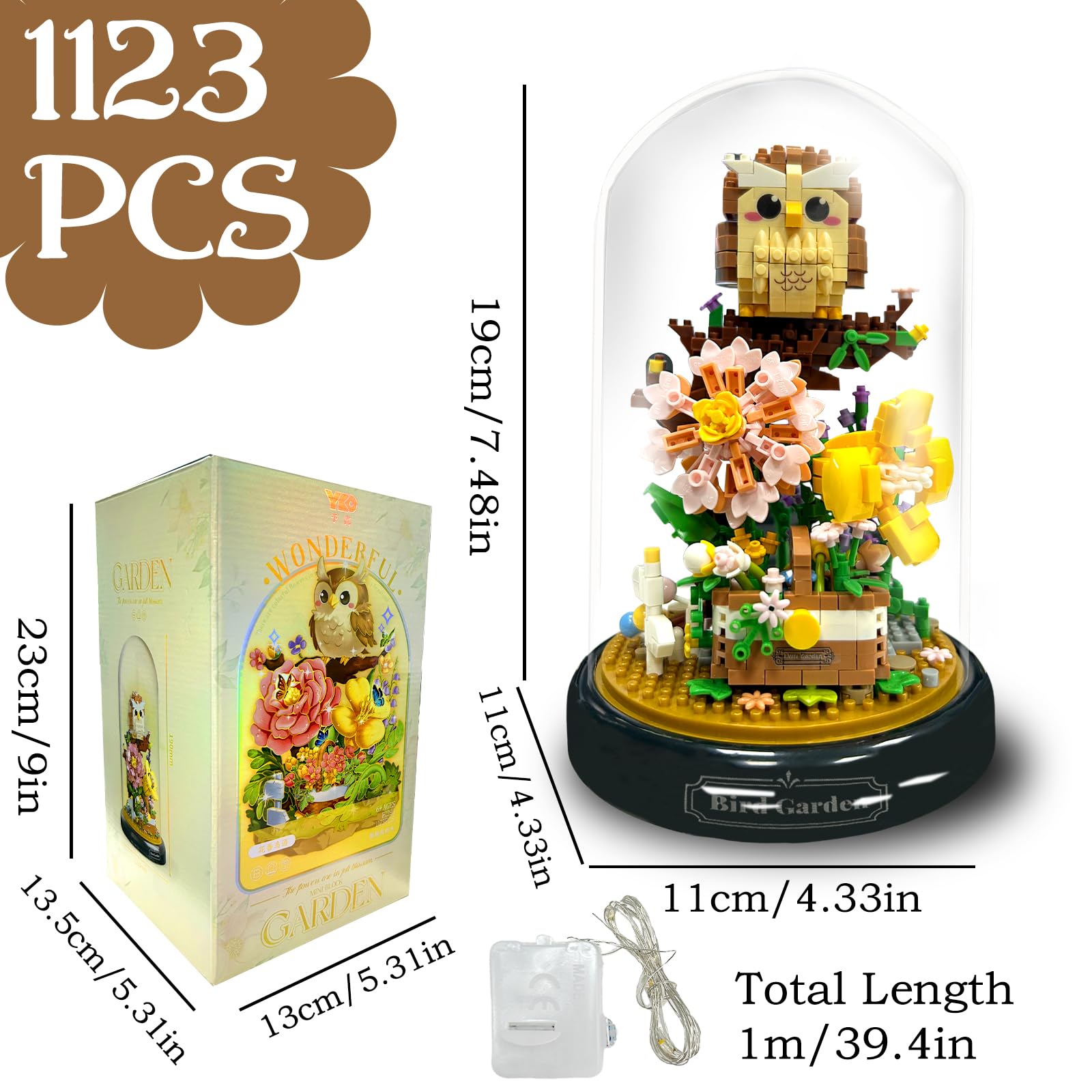 Felicify Flower Bouquet Building Sets With LED Lighting, 1123pcs Animal Building Blocks With Cover, Botanical Collection Toy - Image 2