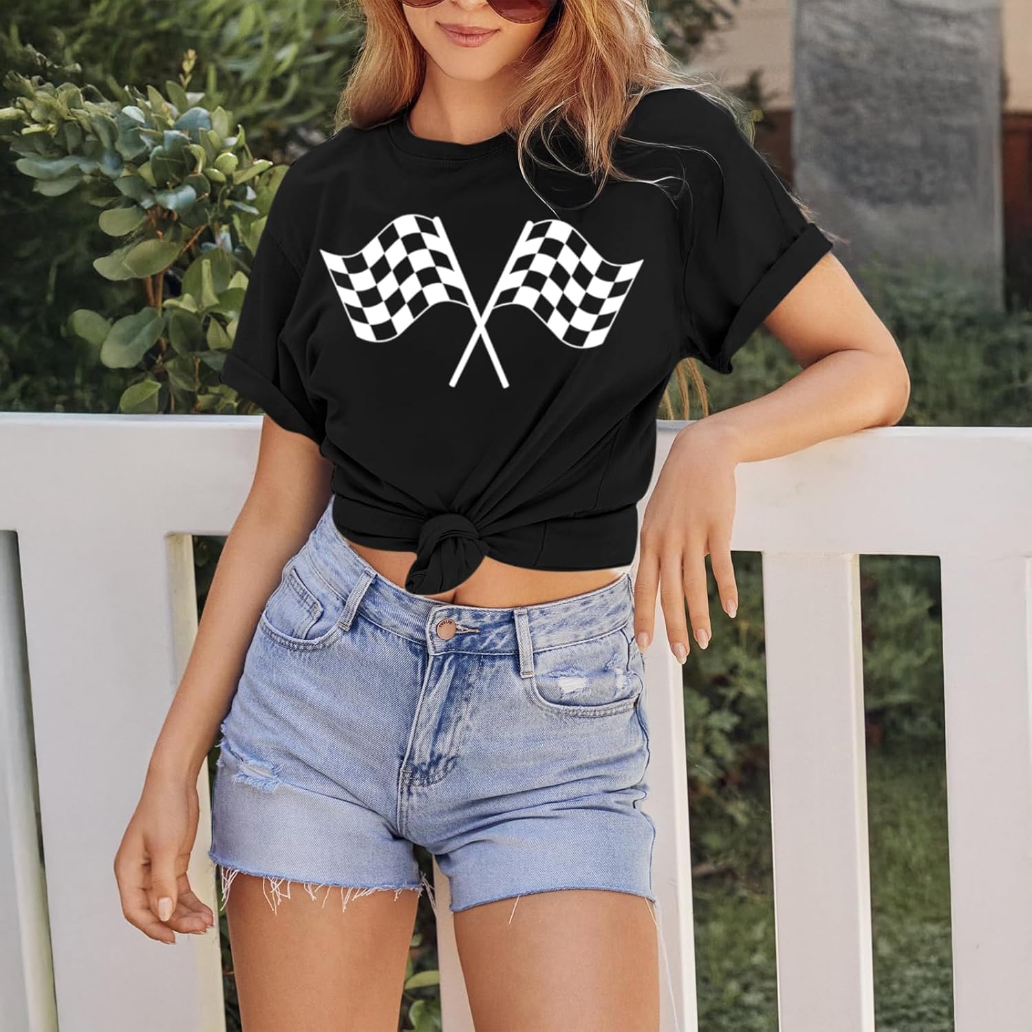 Checkered Flag Graphic Shirt for Women Racing Shirt Race Car Lover Shirts Race Day Casual Summer Tops Short Sleeve - Image 4