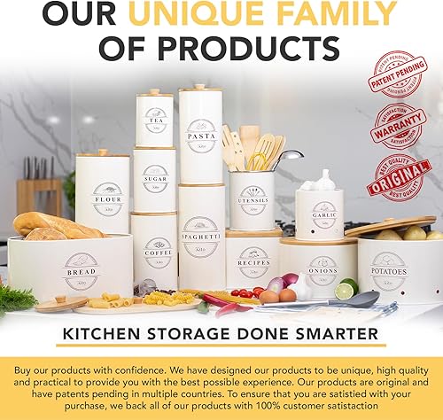 Miniatura 6 de Kito LIVING Juego de recipientes para encimera de cocina, 3 piezas de ajo, patata y cebolla, recipientes de cocina para organización de despensa y