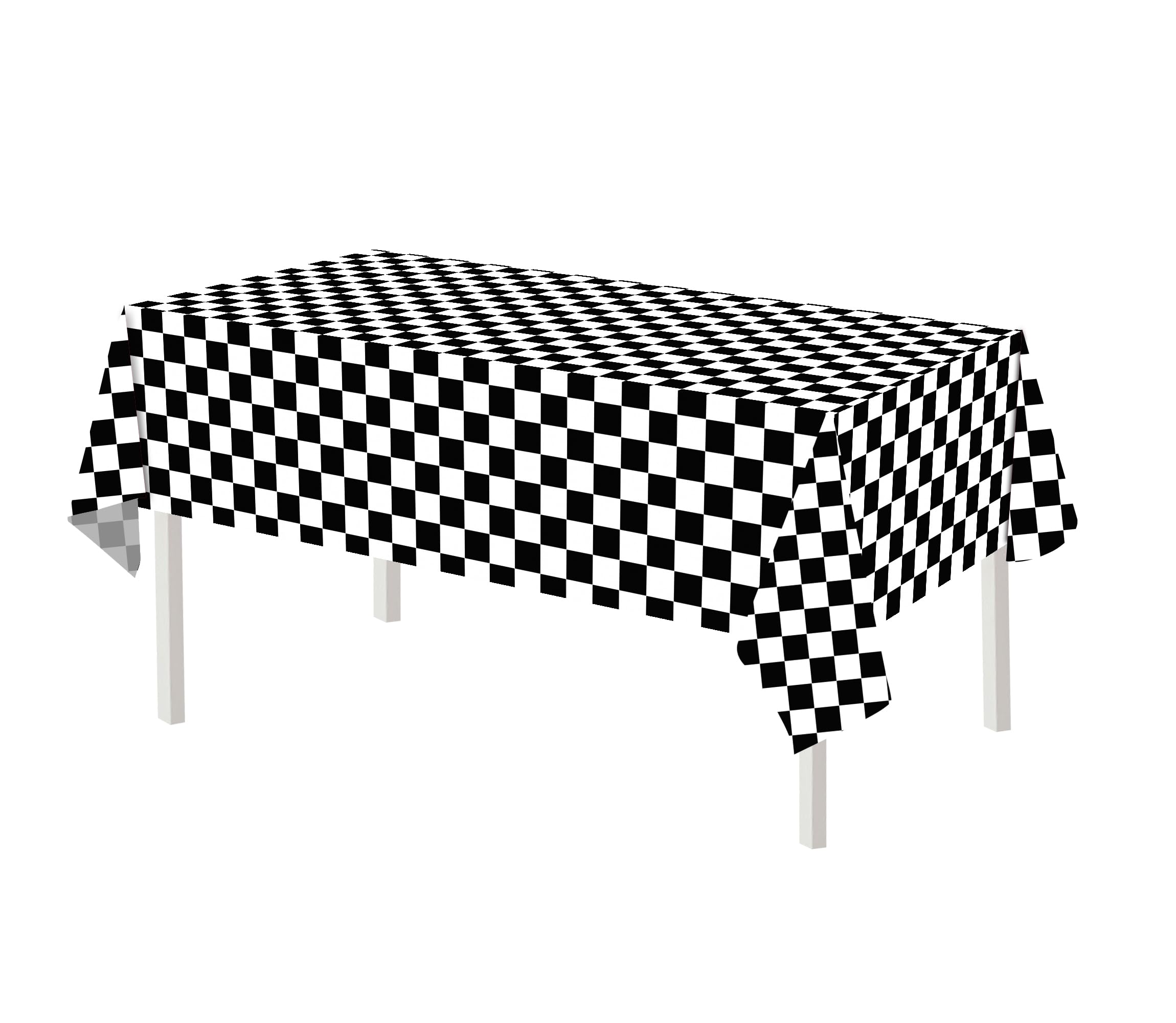 Laroder 2 Pcs Black and White Checkered Tablecloth Plastic for Checkered Flag Race Car Birthday Party Decorations Supplies Plaid Disposable Table