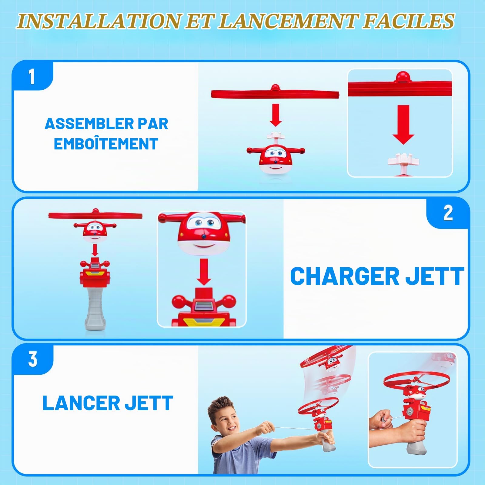 Super Wings Jouets Volants Jett pour Enfants - Disques Volants d'Extérieur Amusants, Avion Jouet pour Garçons et Filles de 3 à 8 Ans