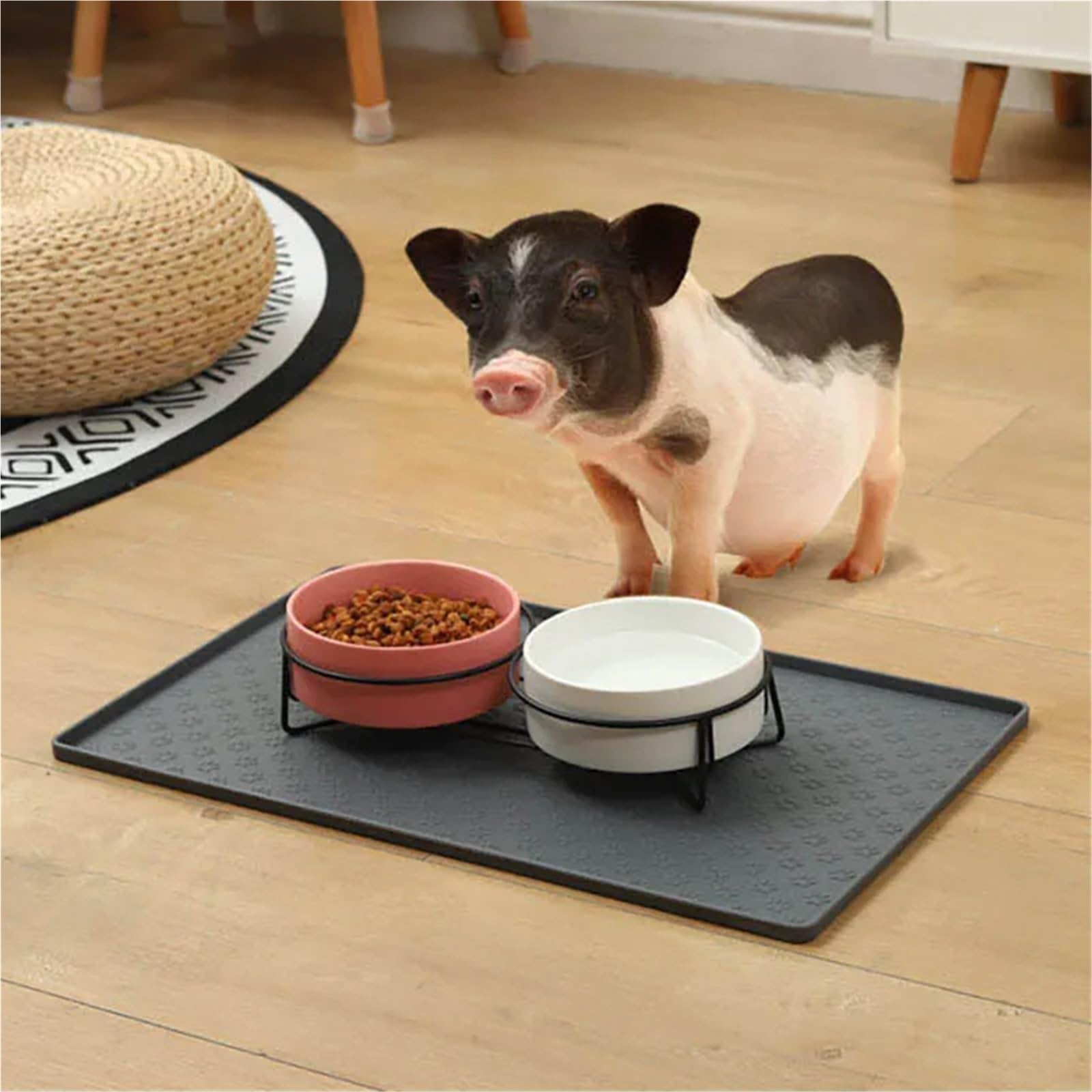 Futtermatten für Haustiere Silikonmaterial, Hundetrinkwasser und Fressmatte, Katze, Haustier, verschleißfest, langlebig, leicht zu reinigen wasserdichte(Grey-2pcs,48cmX30.0cm)
